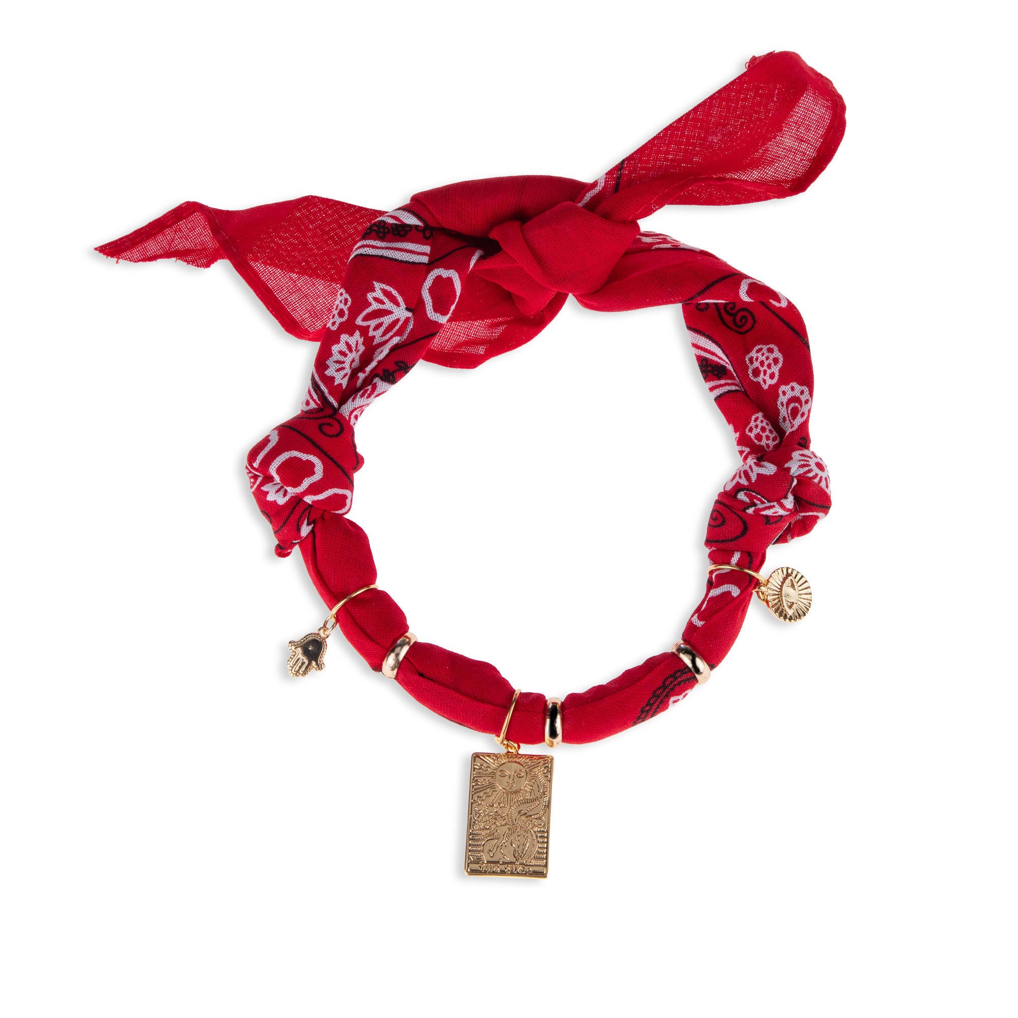 Bandana con argollas y dijes de proteccion 65cm