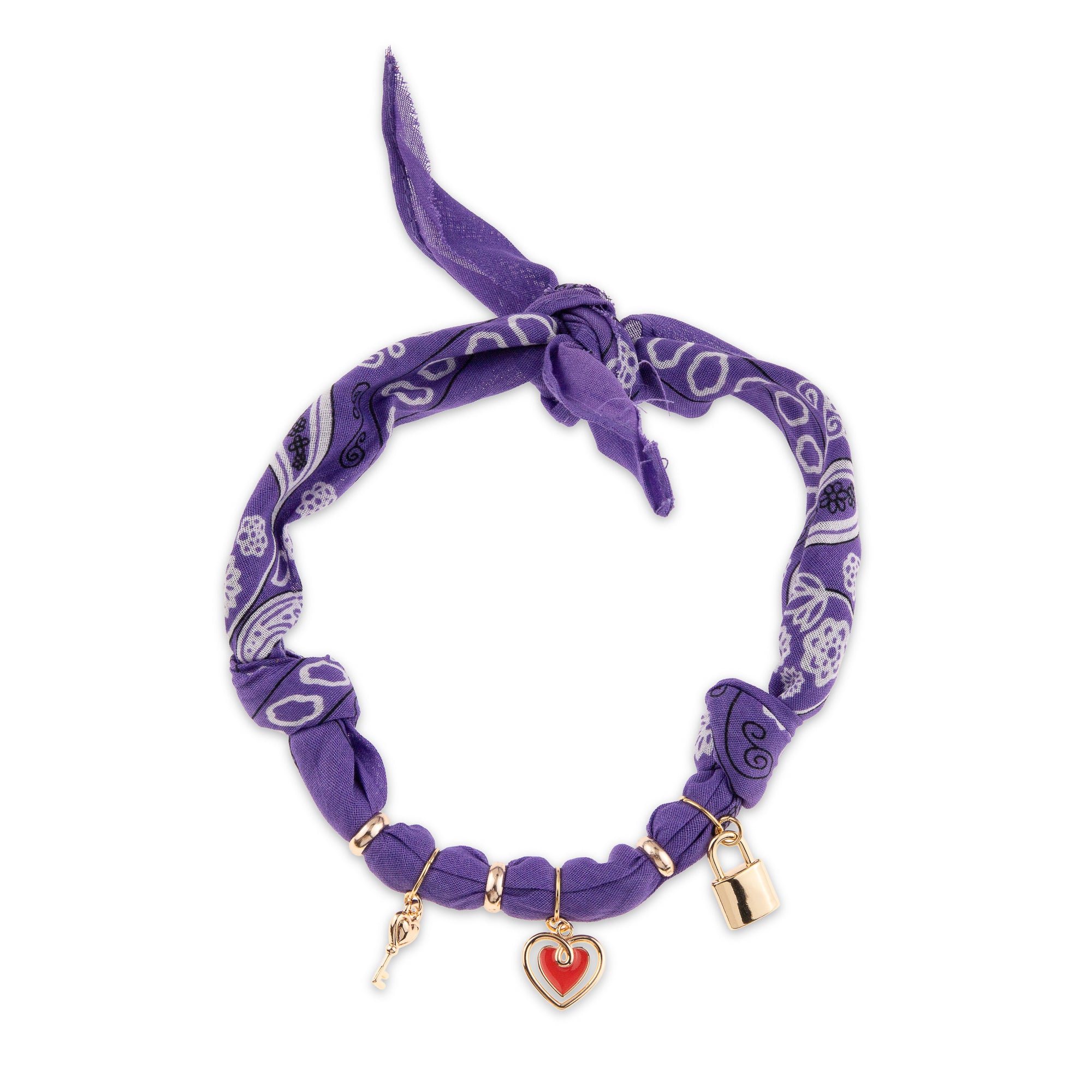 Bandana con dijes de corazon esmaltado llave y candado 65cm