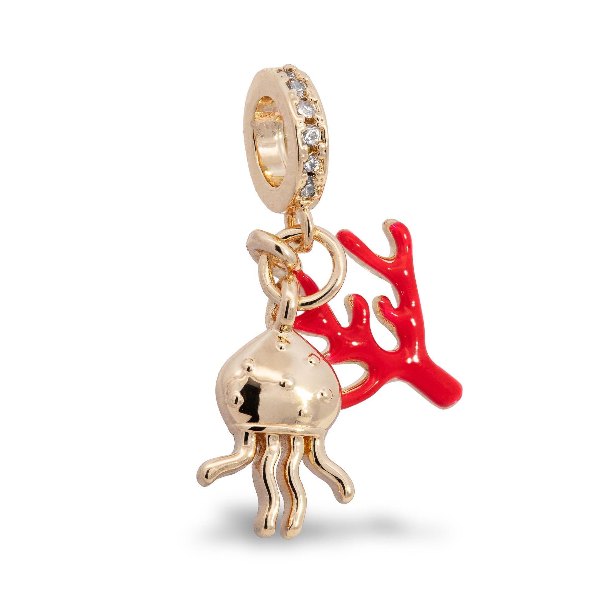 Charm de medusa y coral con esmalte y circonias 12mm