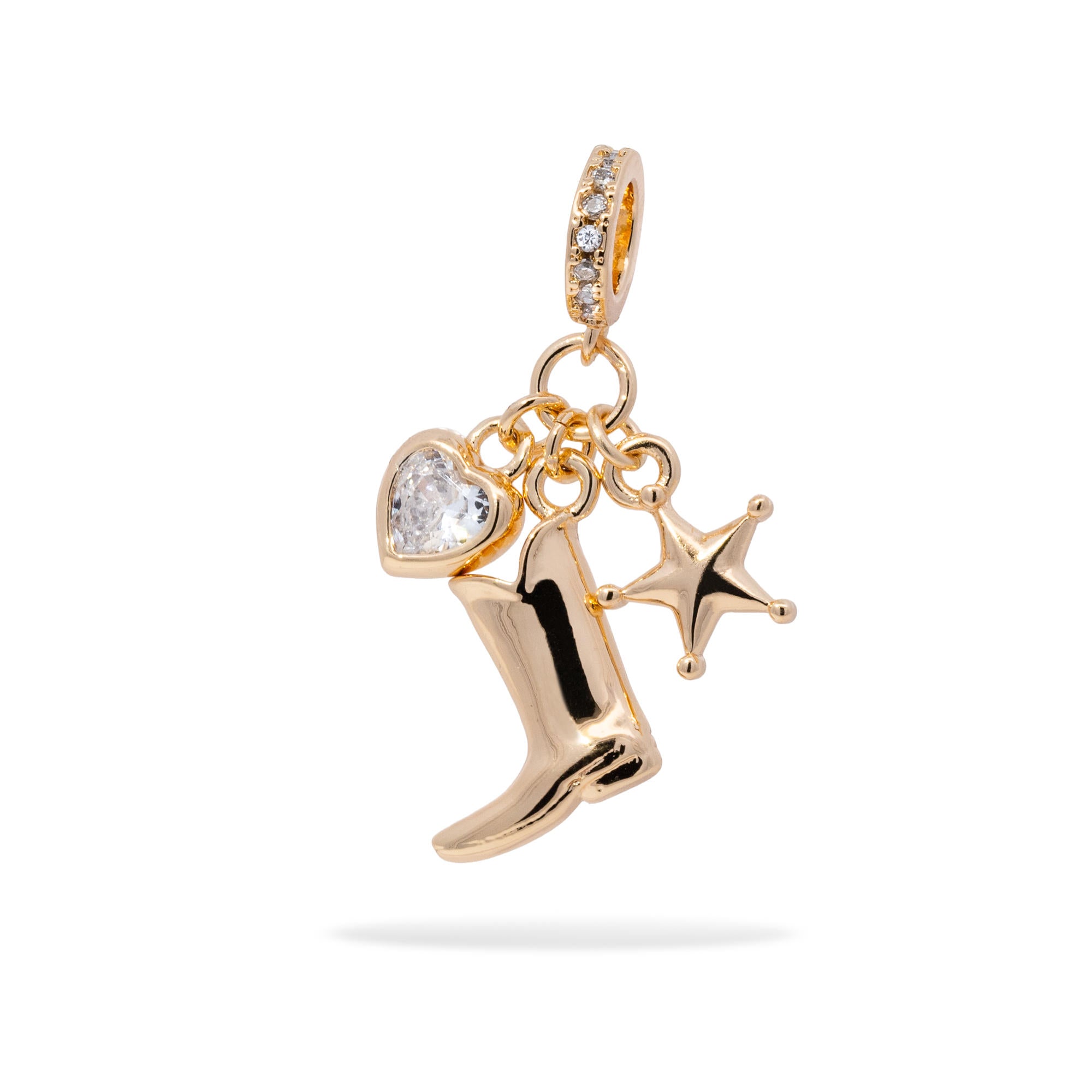 Charm de bota vaquera estrella y circonia de corazon 12mm