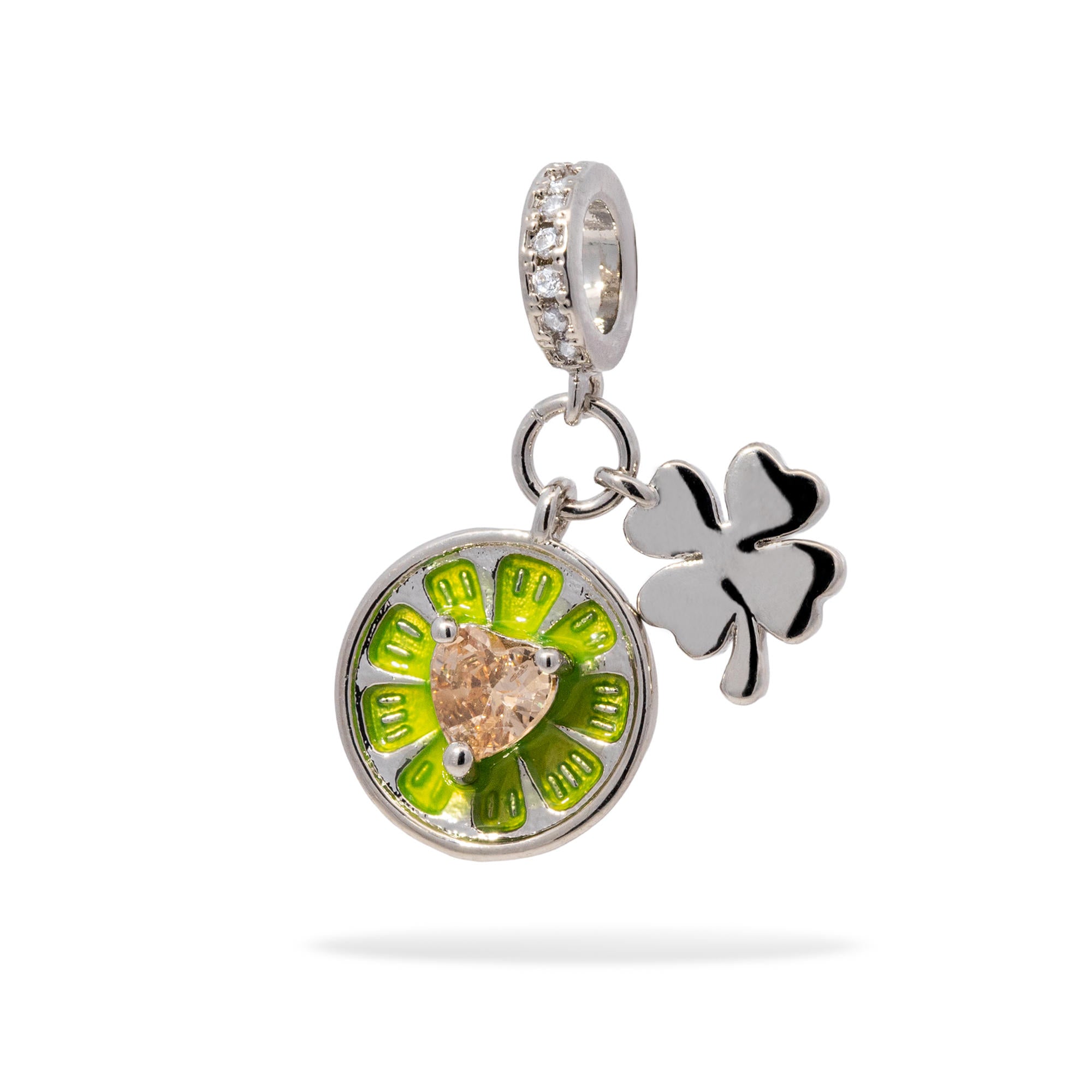 Charm de flor y trebol con esmalte y circonias 13mm