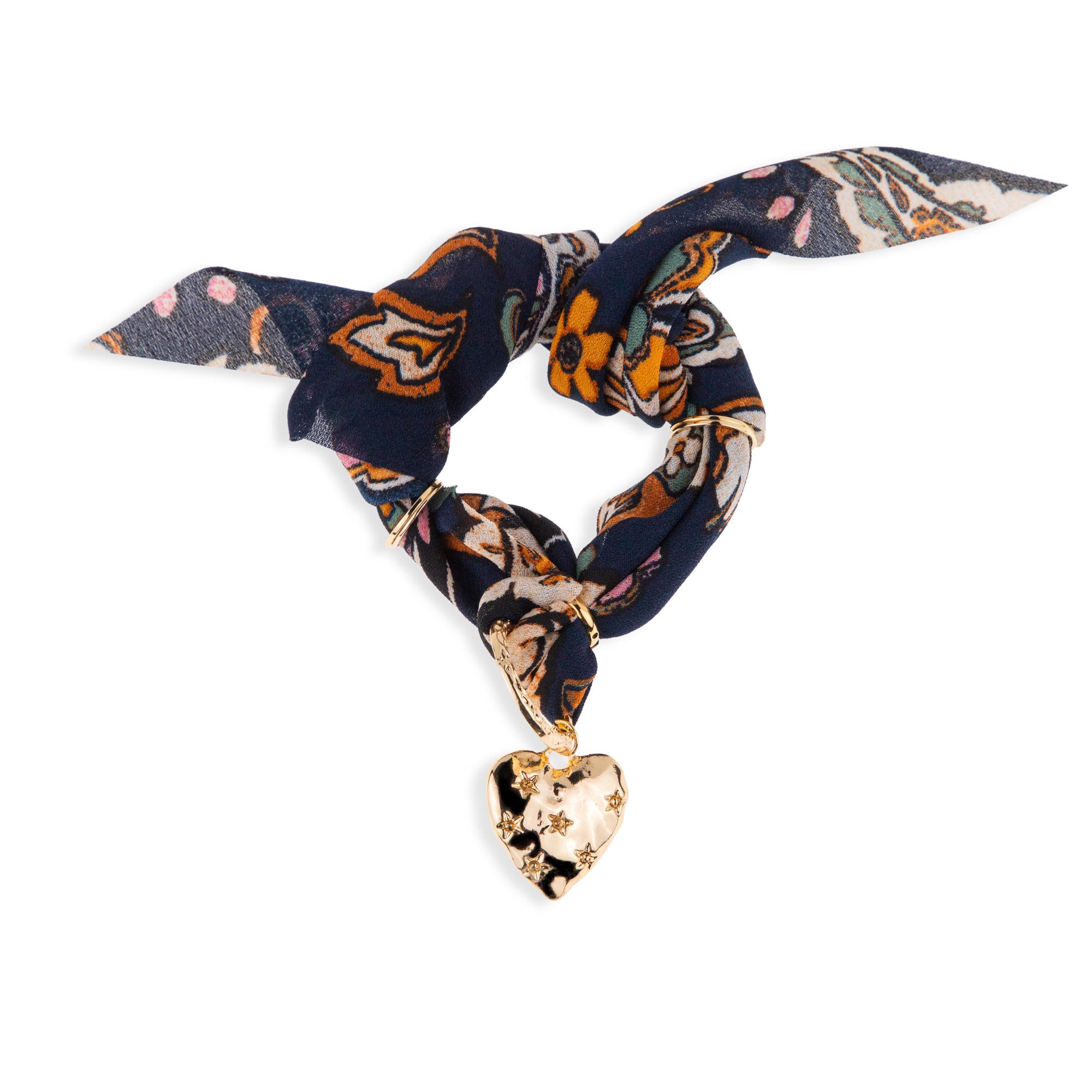 Bandana con dije de corazon martillado con estrellas 55cm
