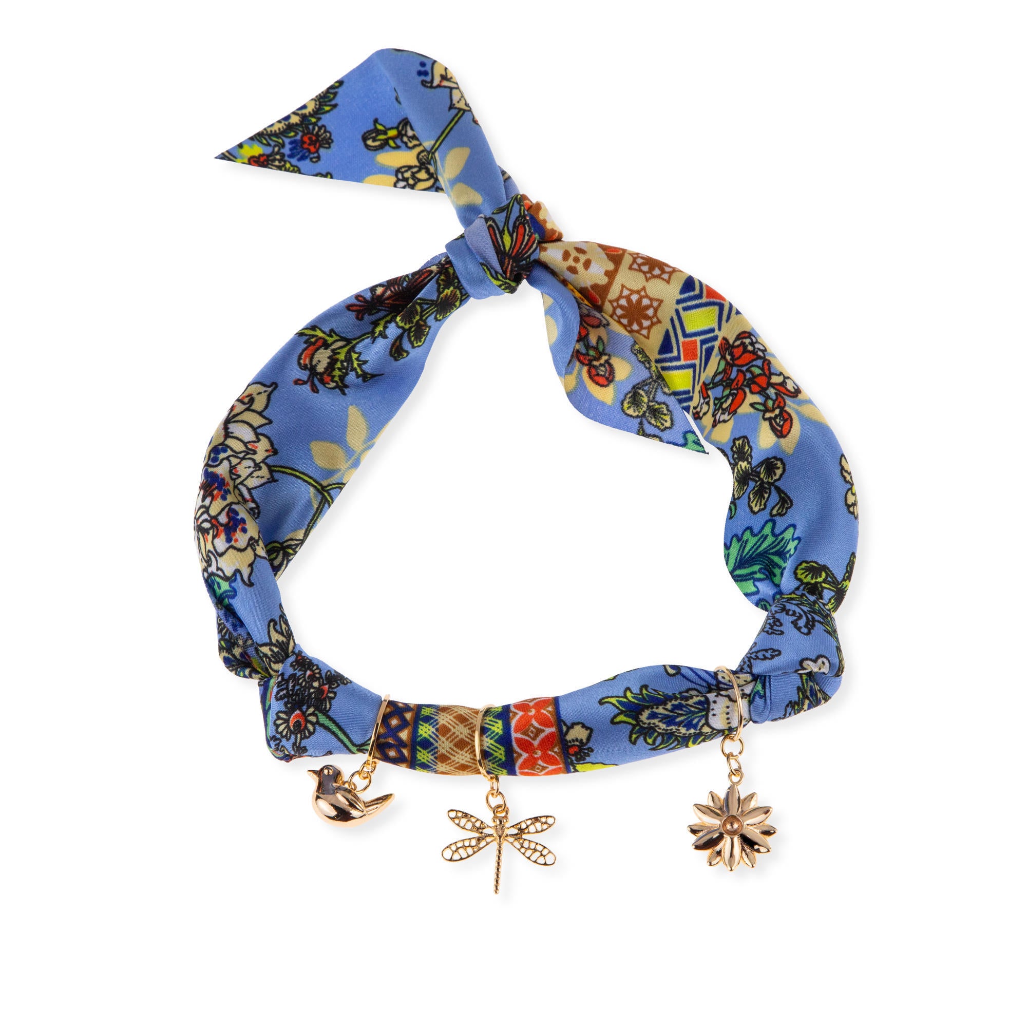 Bandana con dije de ave flor y libelula 60cm