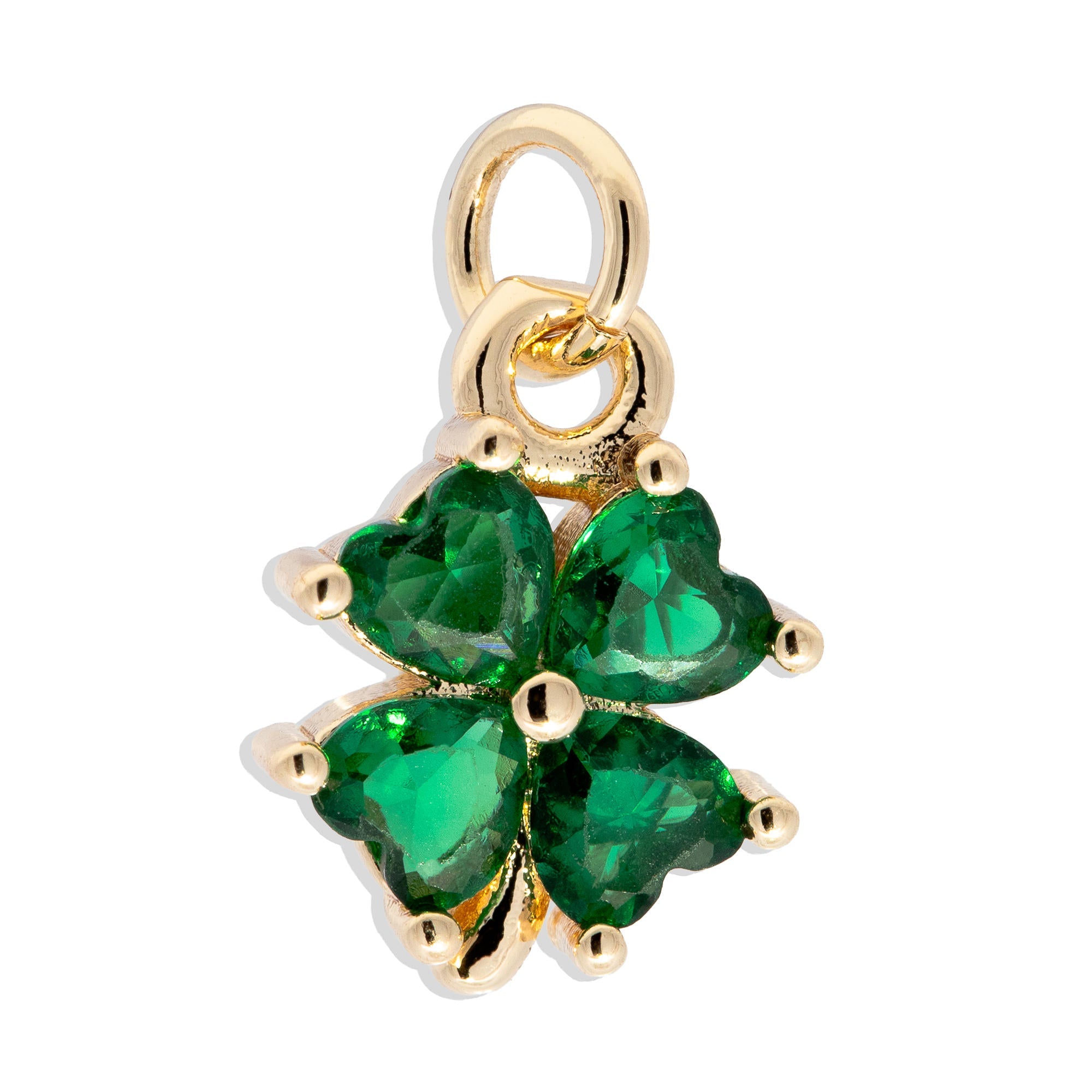 Dije de trebol con circonias de corazon verde esmeralda 11mm