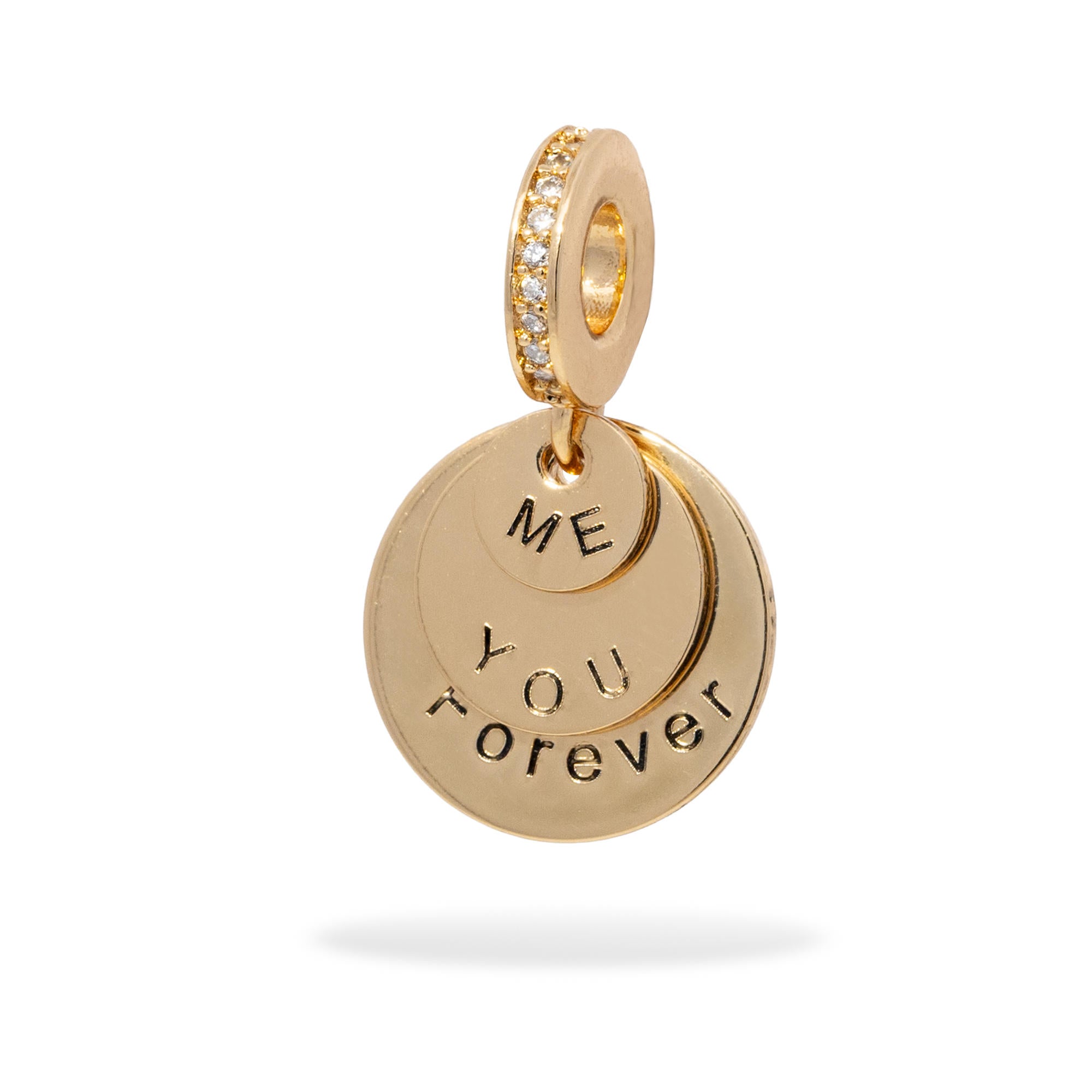 Charm de circulos grabados you me forever con circonias 24mm