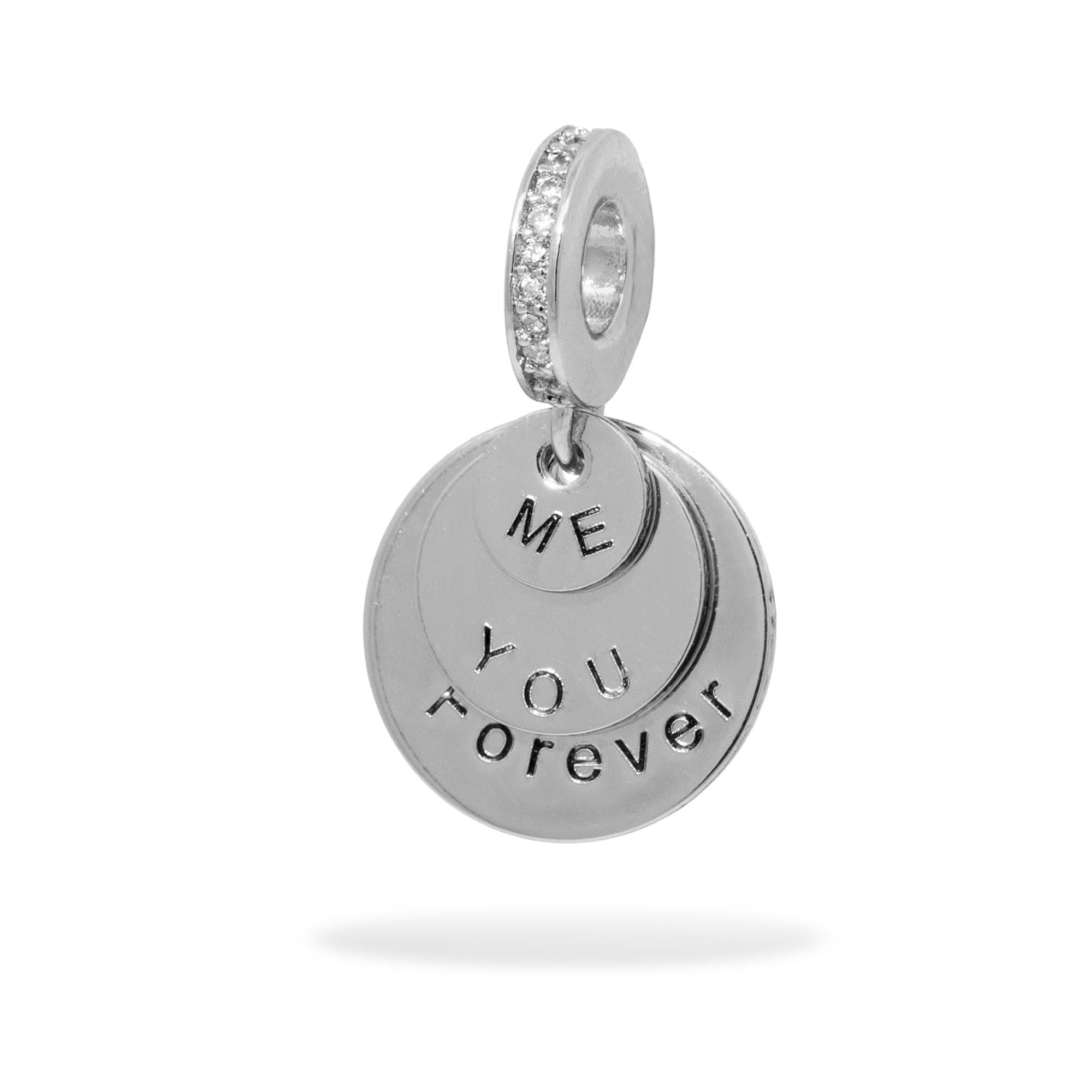 Charm de circulos grabados you me forever con circonias 24mm