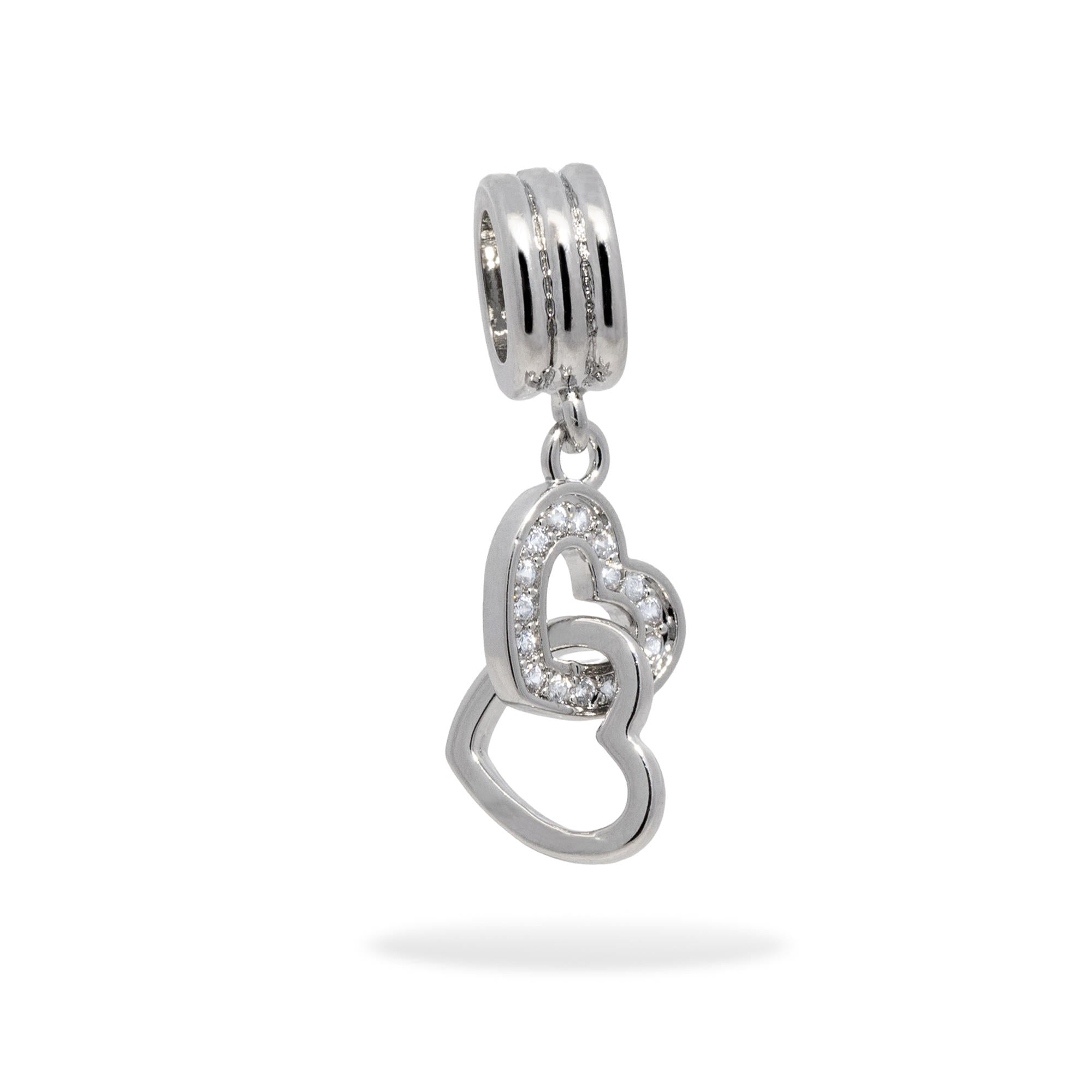 Charm de corazones entrelazados con circonias 25mm