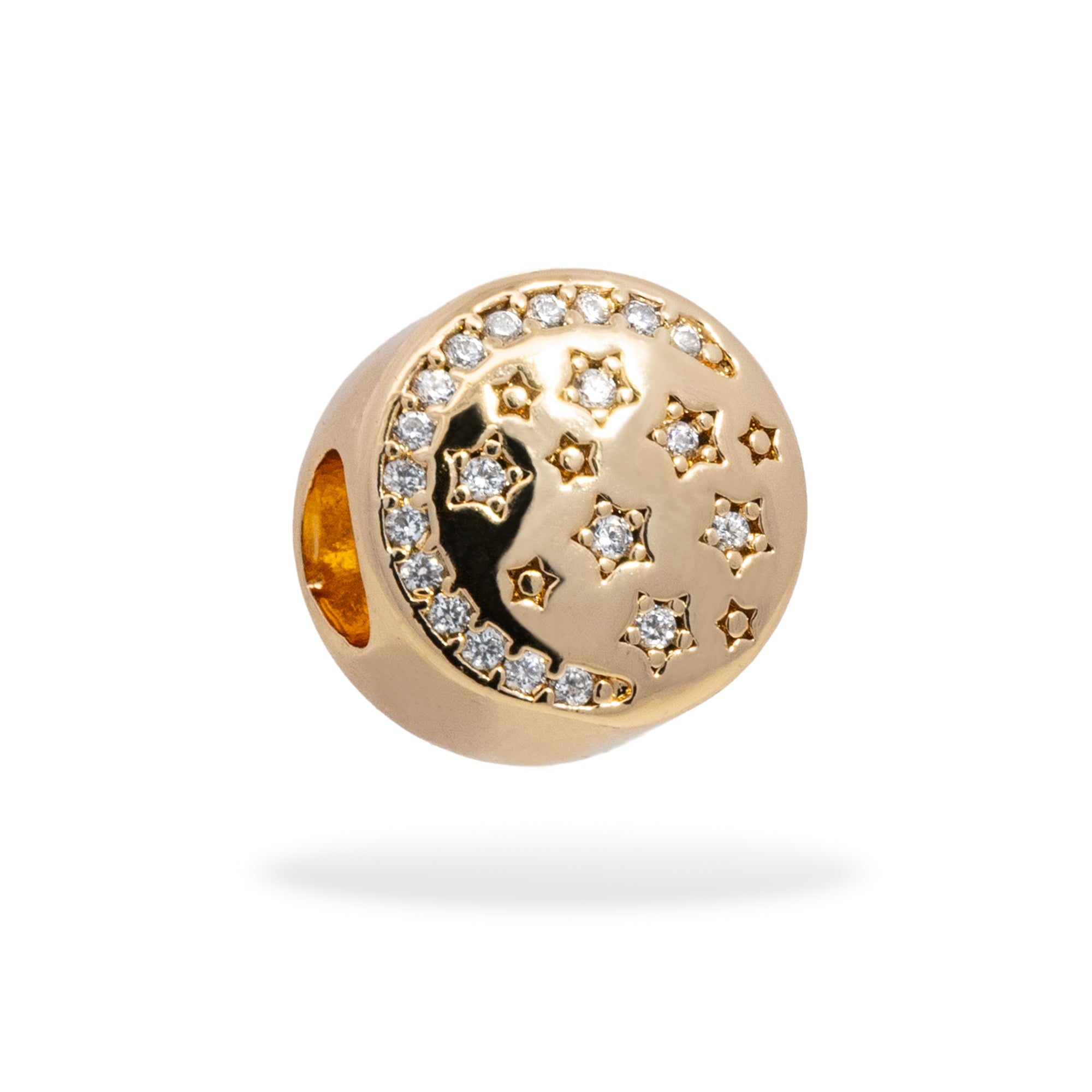 Charm tipo tambor de luna y estrellas con circonias 10mm