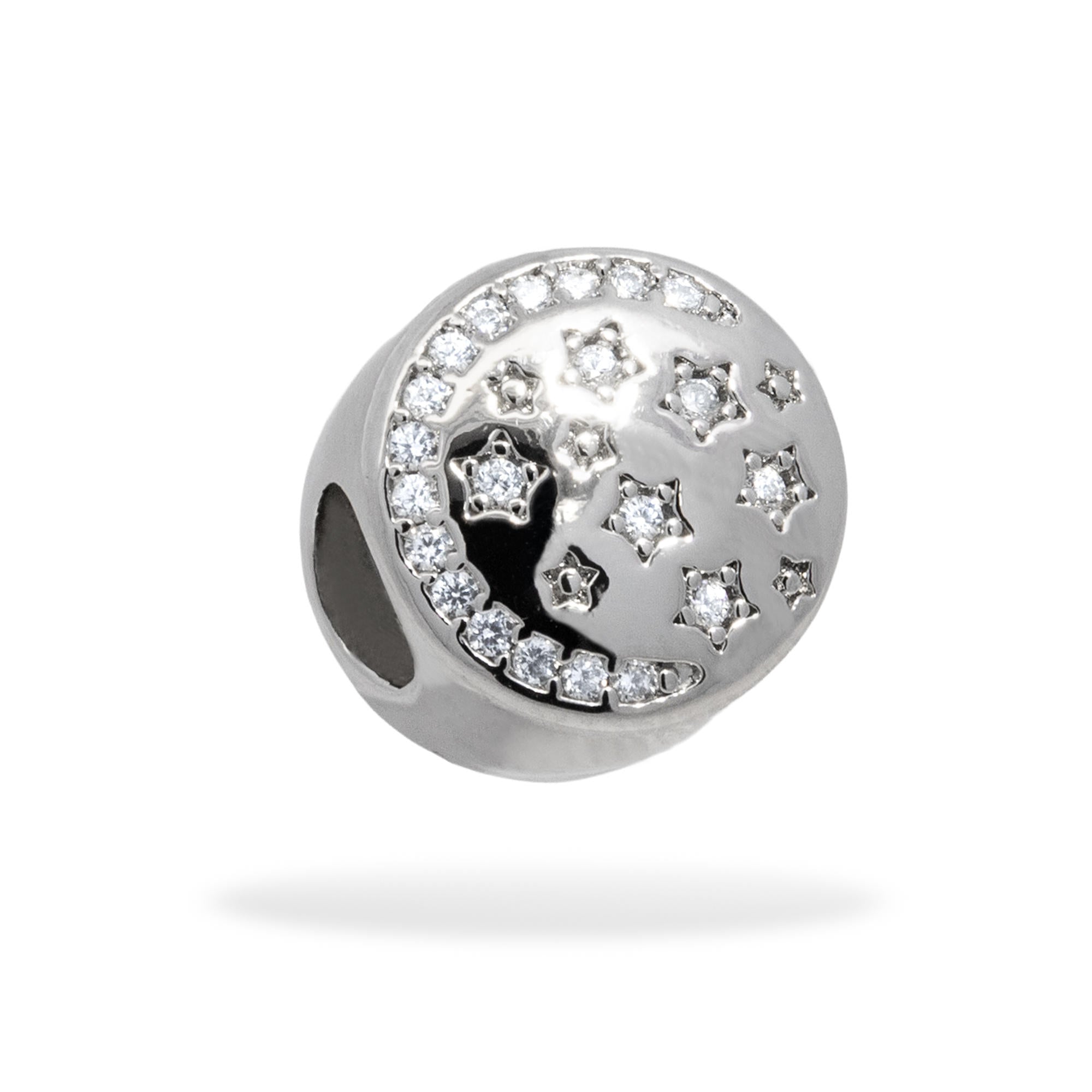 Charm tipo tambor de luna y estrellas con circonias 10mm