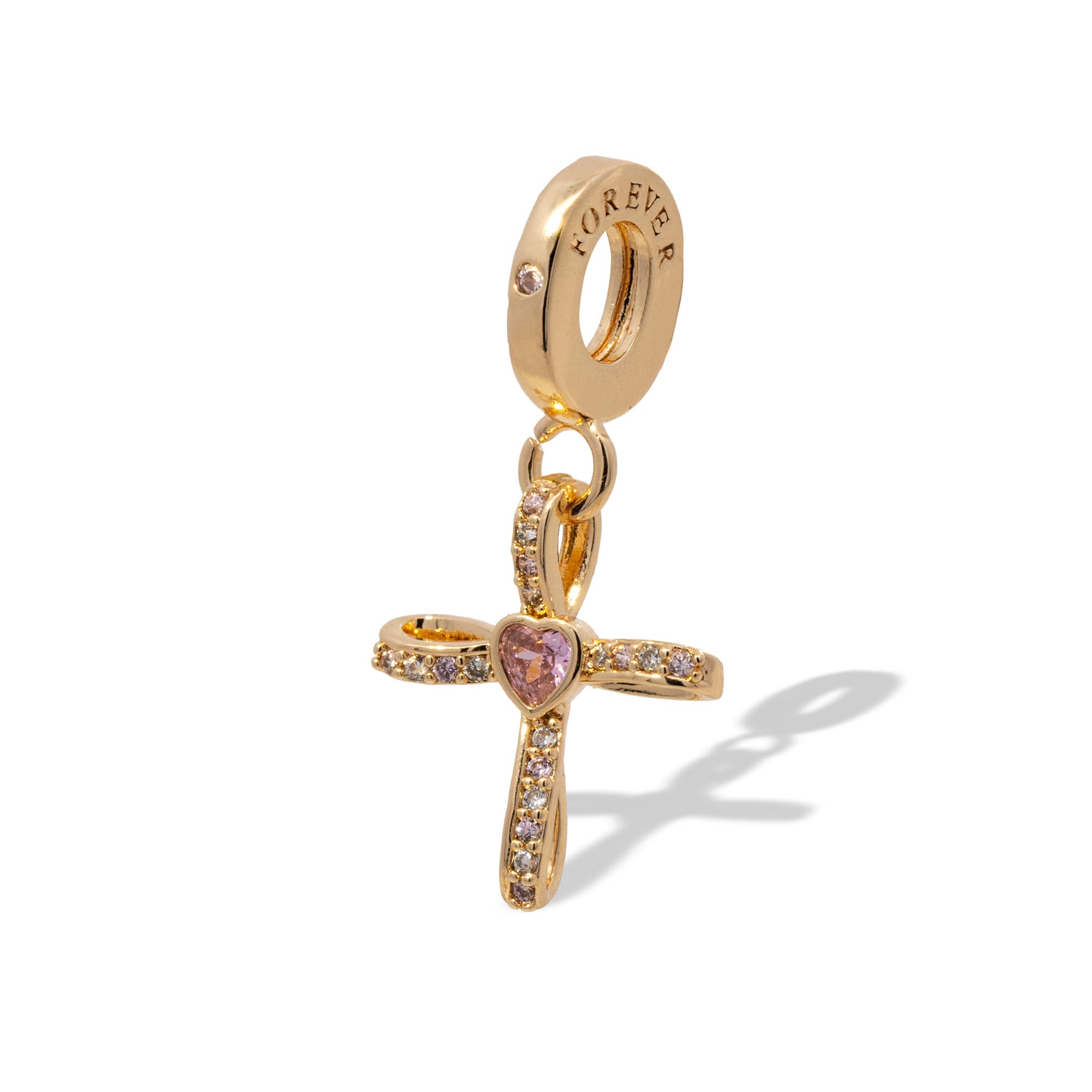 Charm de cruz con corazon y circonias 28mm