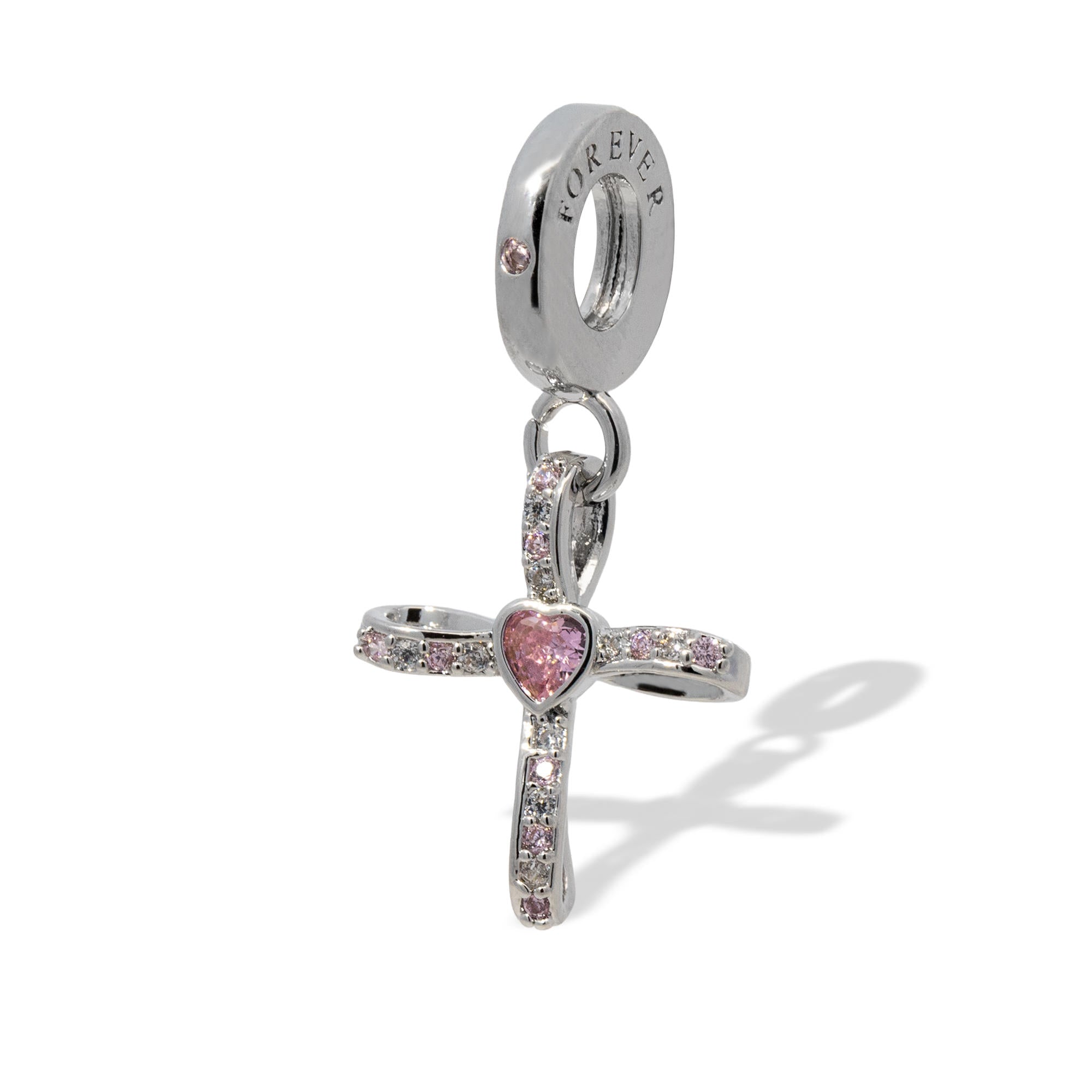 Charm de cruz con corazon y circonias 28mm