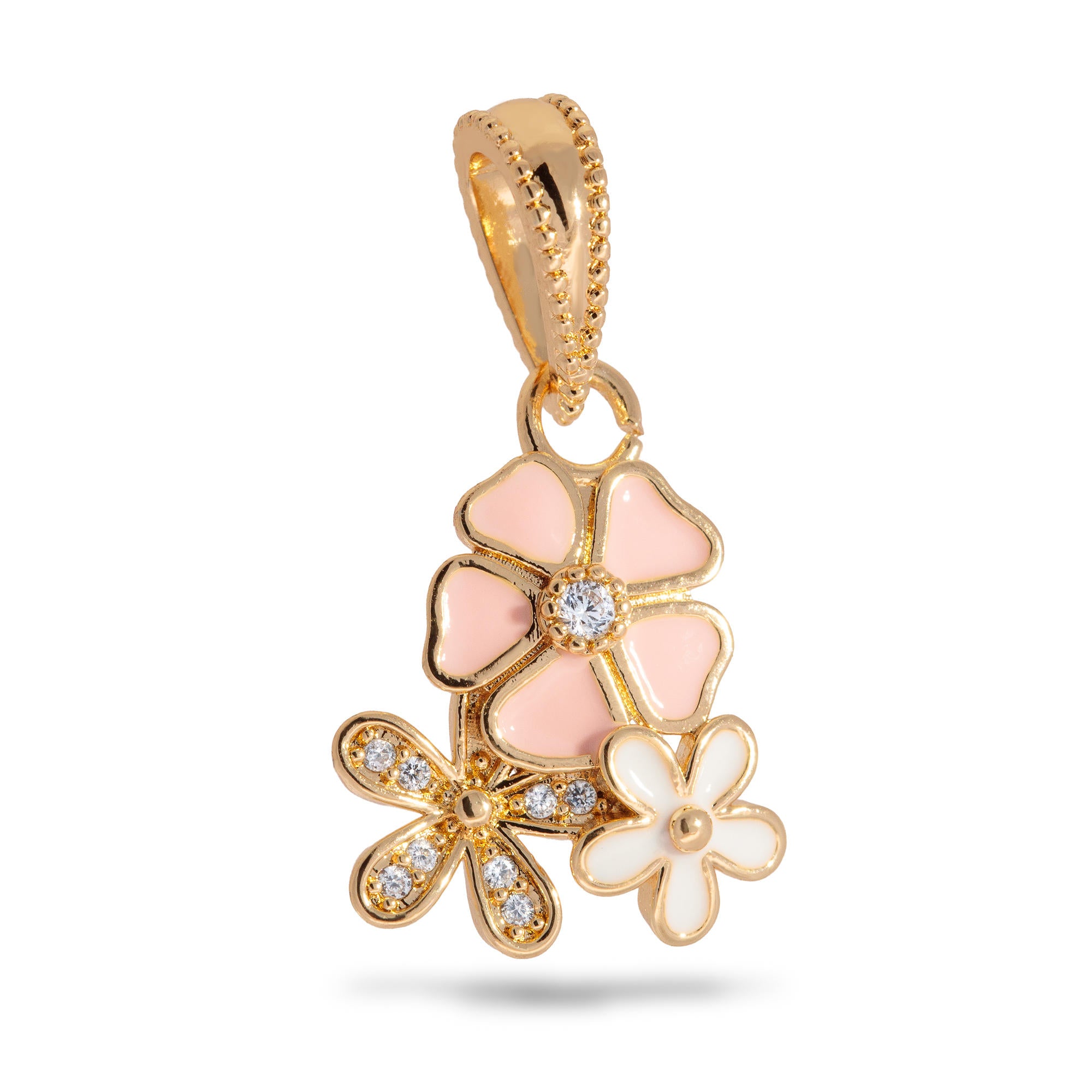 Charm de flores esmaltadas con circonias 15mm