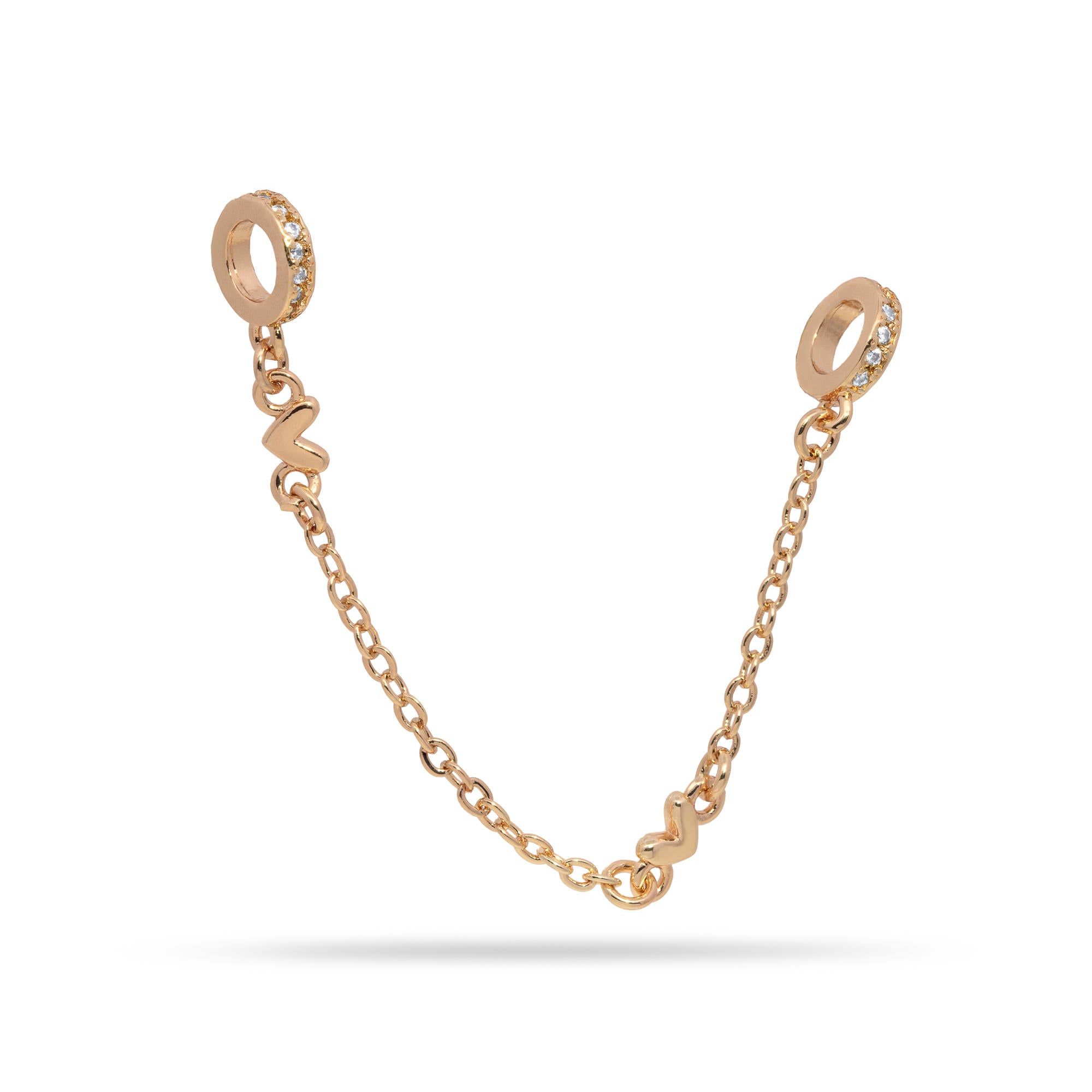 Charm cadena de seguridad con corazones y circonias 9cm