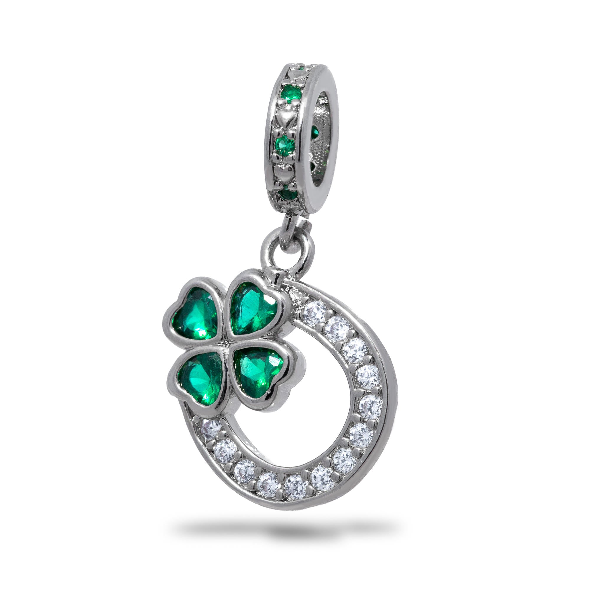 Charm de herradura y trebol con circonias verde esmeralda 14mm