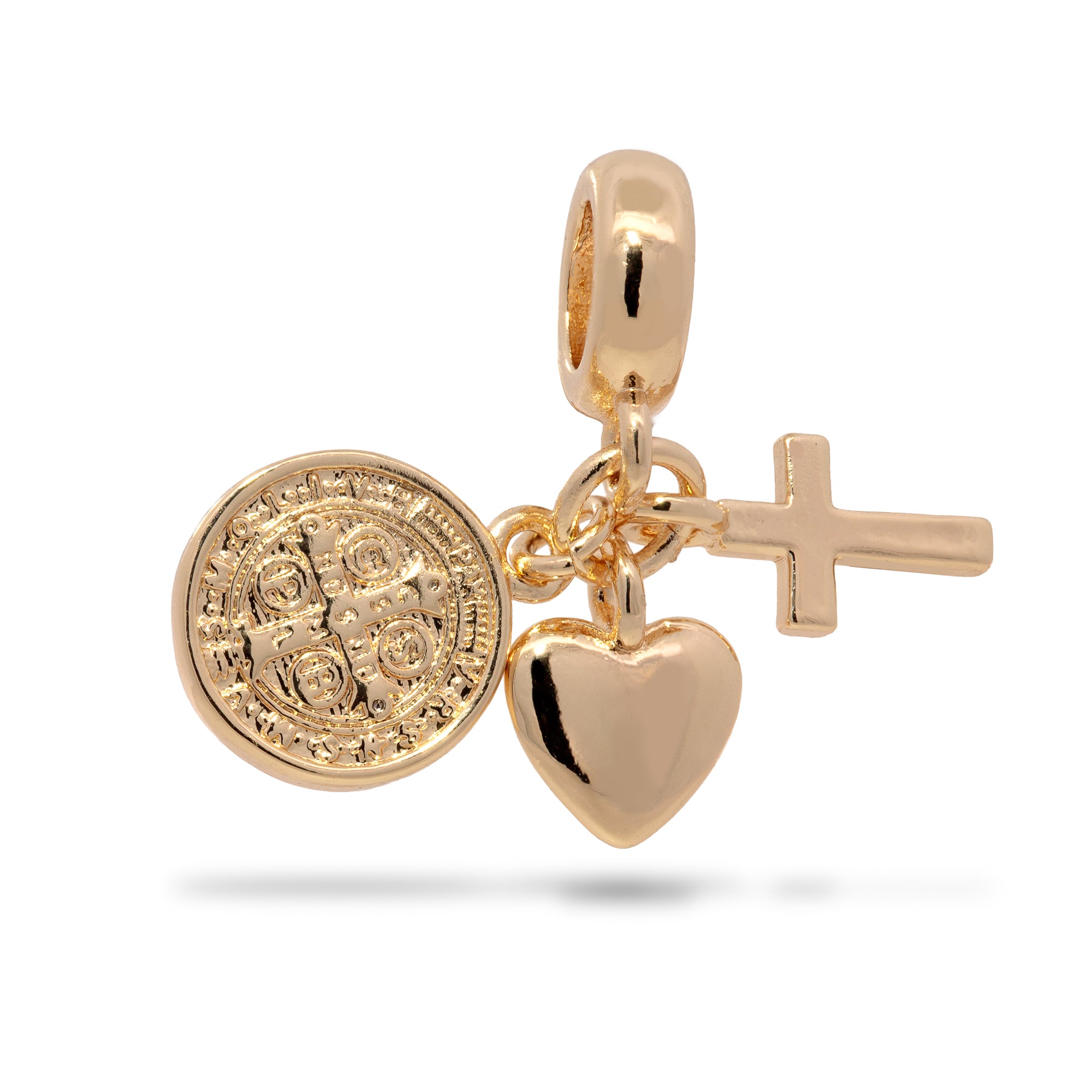 Charm Medalla de San Benito Cruz y corazon 10mm