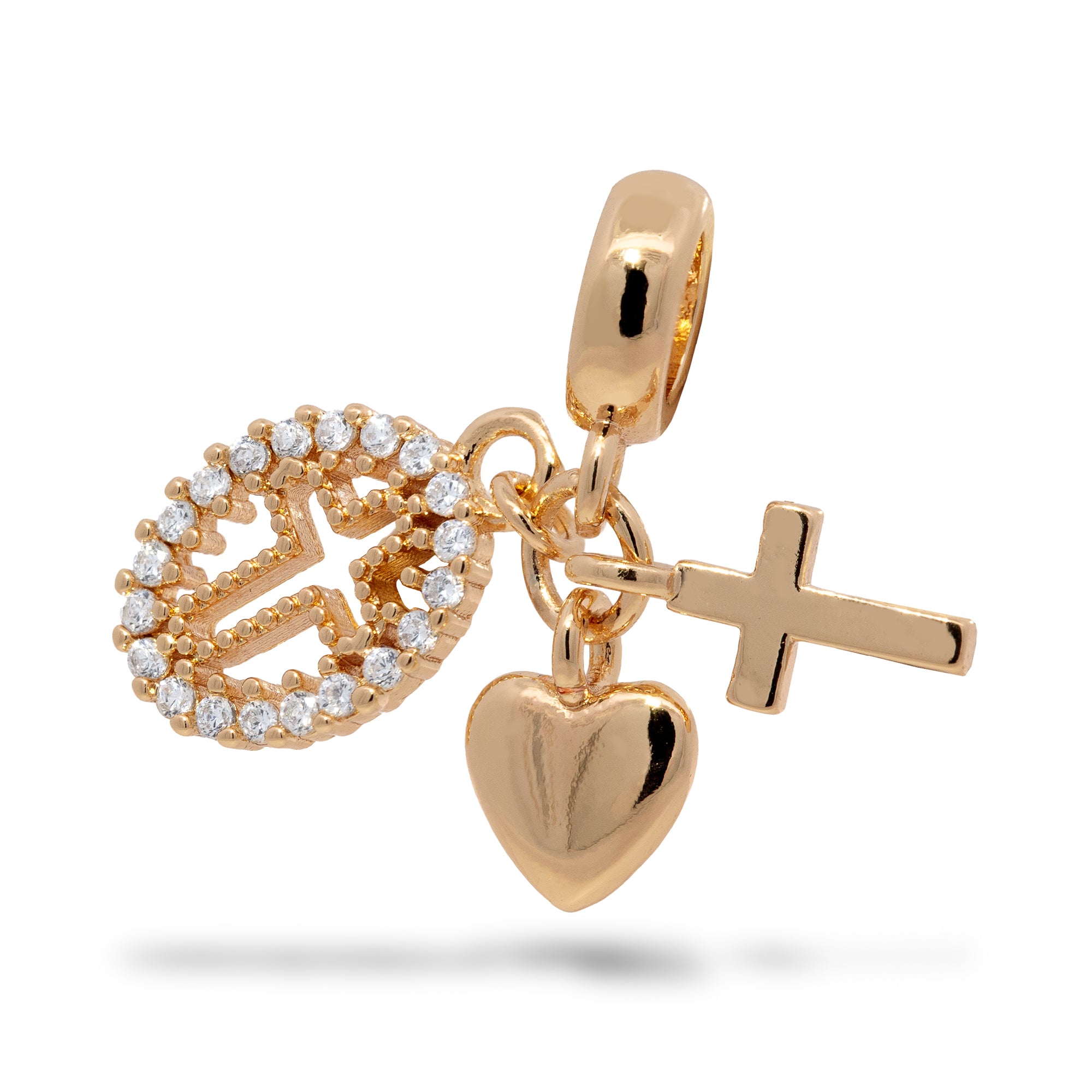 Charm de corazon y Cruces con circonias 12mm