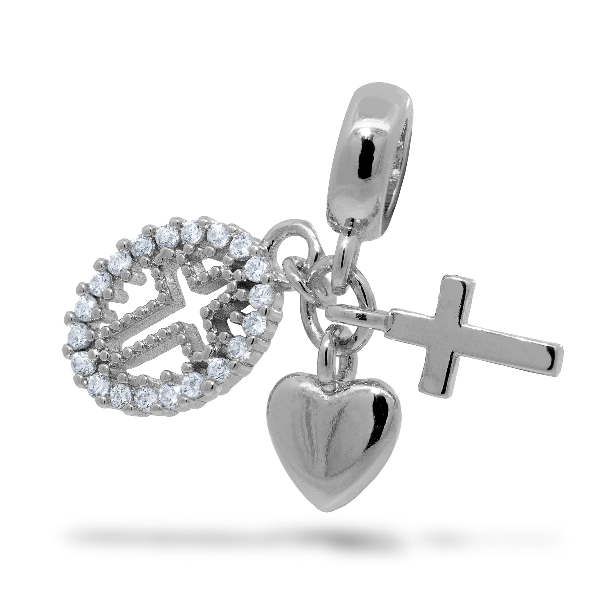 Charm de corazon y Cruces con circonias 12mm