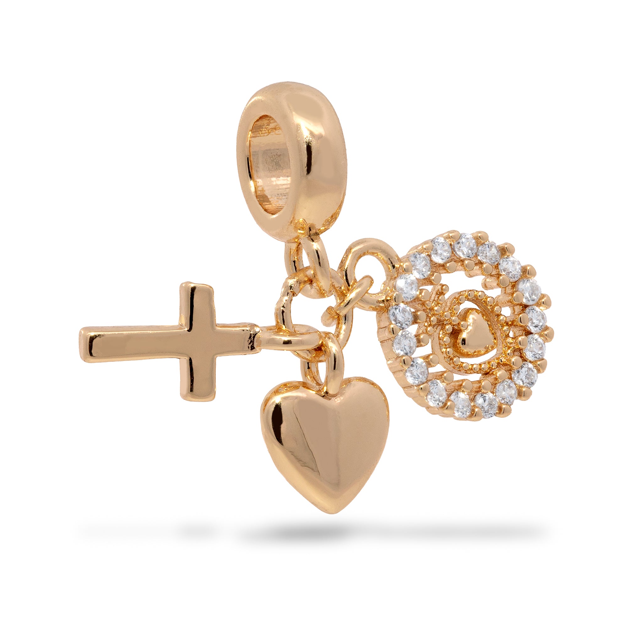 Charm del Sagrado Corazon Cruz y corazon con circonias 10mm
