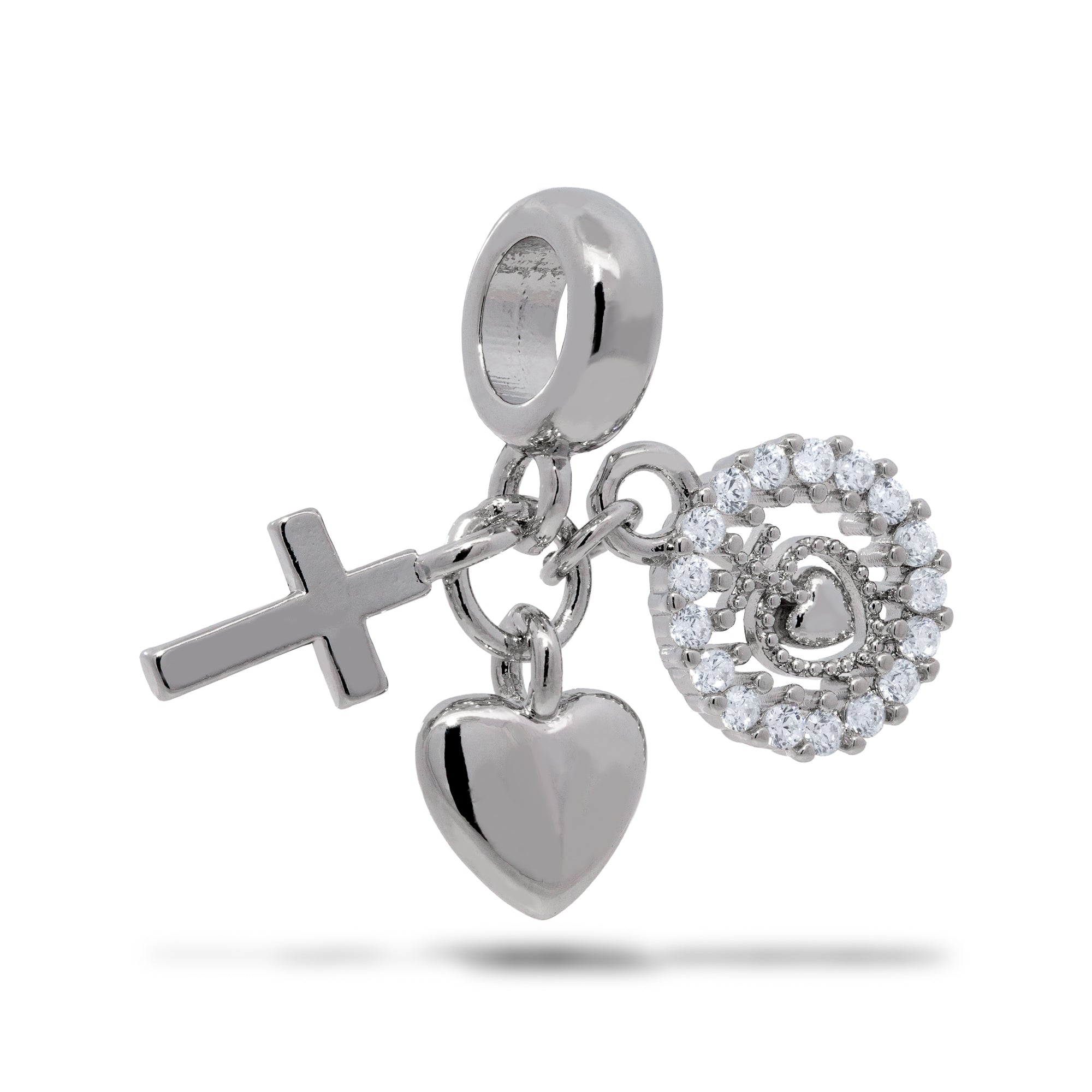 Charm del Sagrado Corazon Cruz y corazon con circonias 10mm