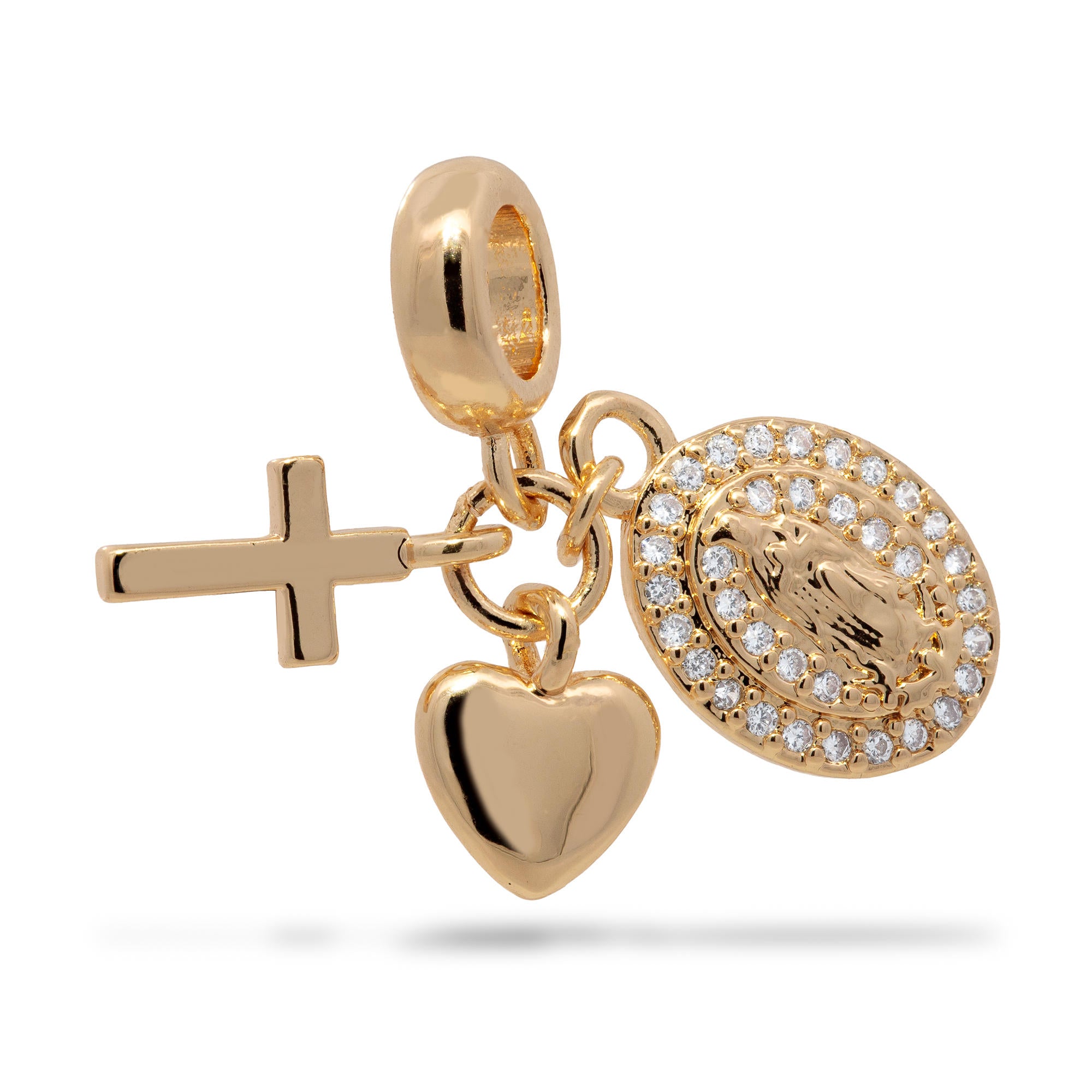Charm Virgen de Guadalupe Cruz y corazon con circonias 12mm