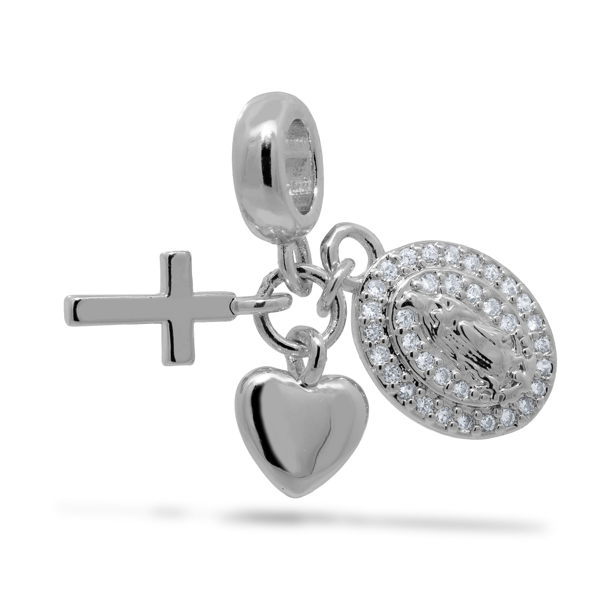 Charm Virgen de Guadalupe Cruz y corazon con circonias 12mm