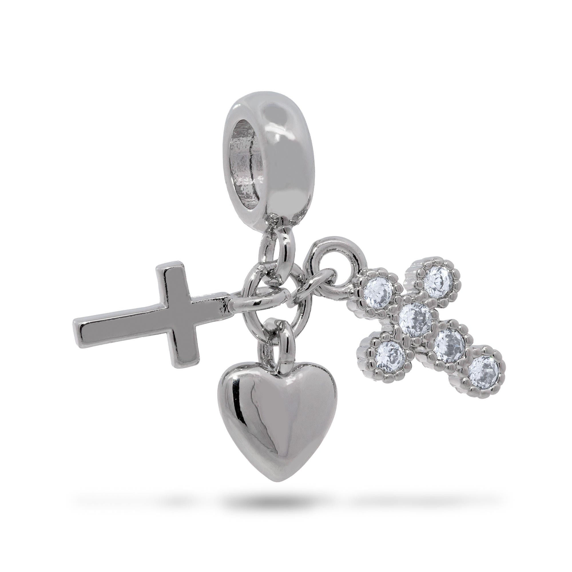 Charm de corazon y cruces con circonias 10mm