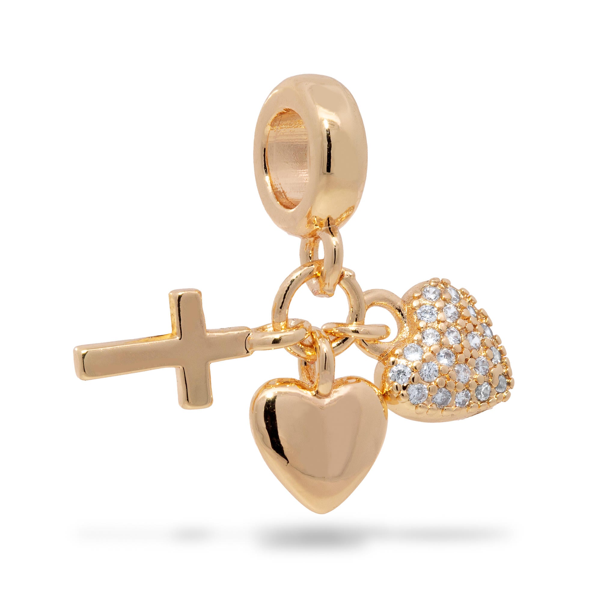 Charm de Cruz y corazones con circonias 10mm