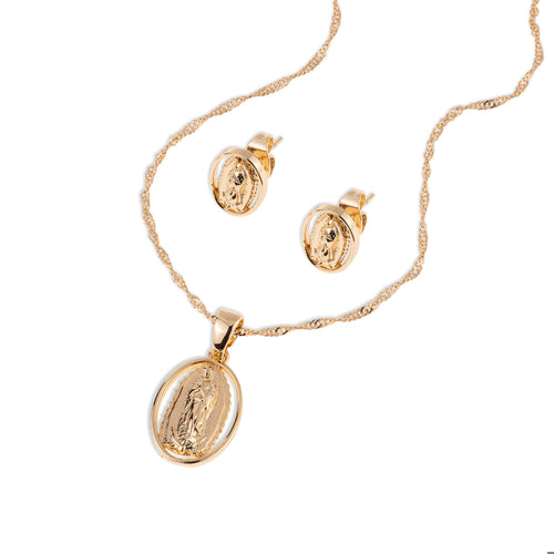 Juego con Medalla ovalada de Virgen de Guadalupe 45-50cm