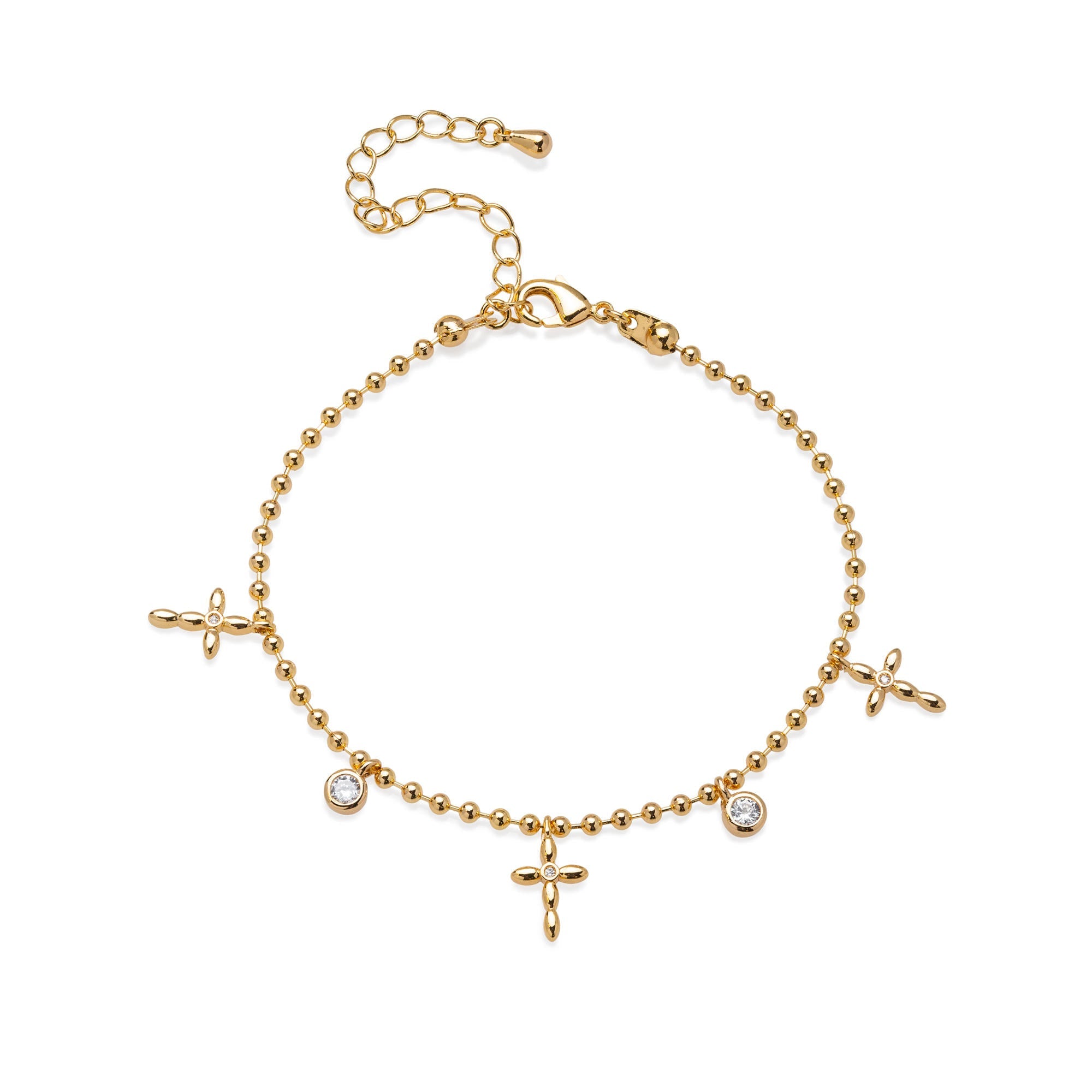 Pulsera de balines con dijes de cruz y circonias 17-22cm