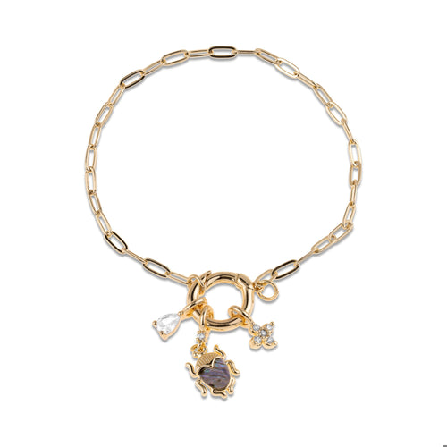 Pulsera de escarabajo con piedra de opalo y circonias 20cm