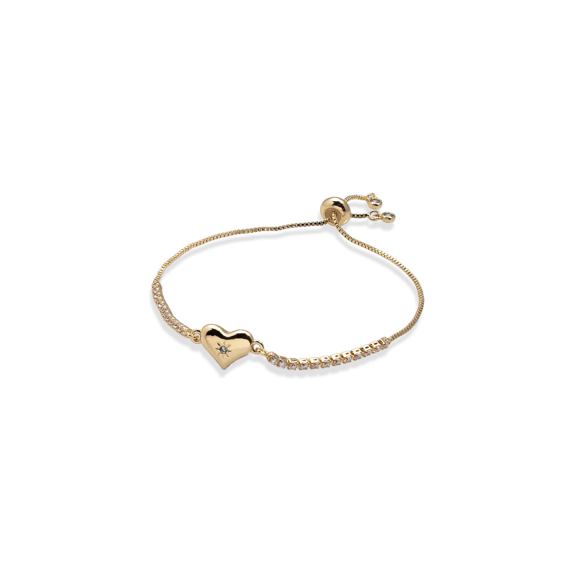 Pulsera de tenis ajustable con circonias y corazon liso 10mm