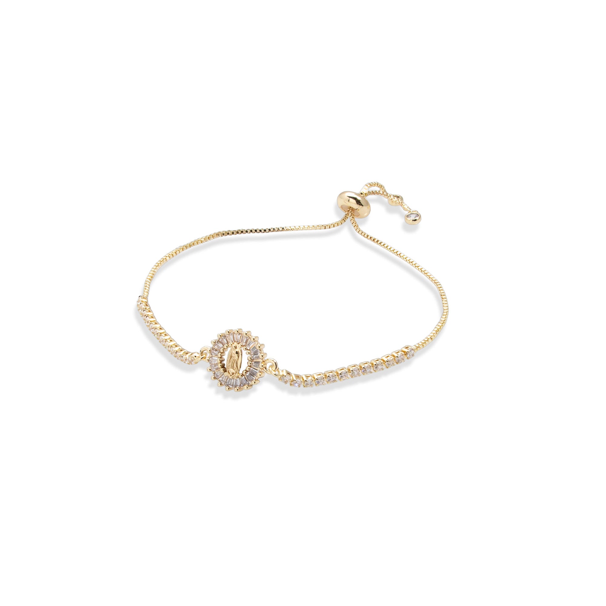 Pulsera de tenis ajustable con circonias Virgen de Guadalupe 12mm