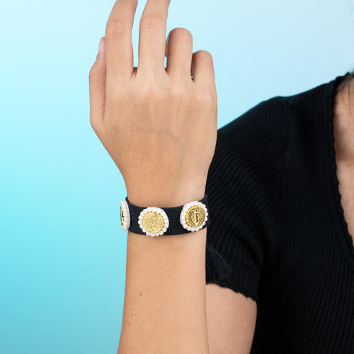 Pulsera ajustable negra tejida con Medalla de San Benito 20mm