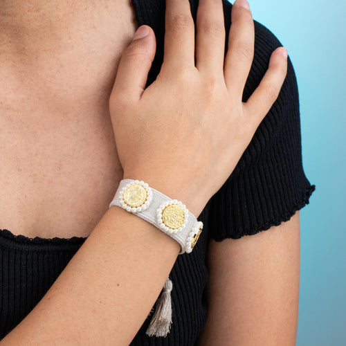 Pulsera ajustable gris tejida con Medalla de San Benito 20mm