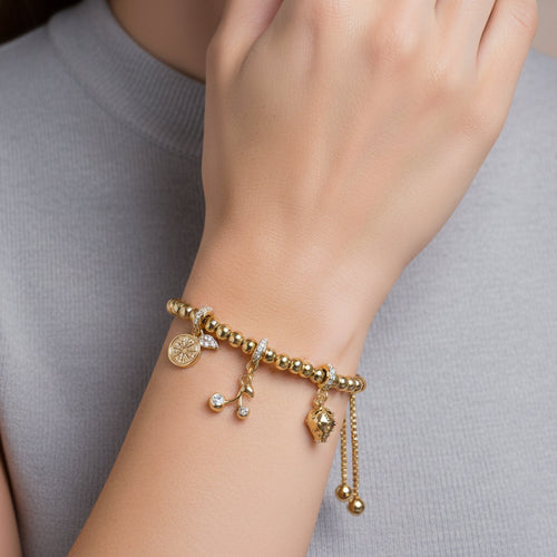 Pulsera ajustable con dije de naranja fresa y cerezas 4mm