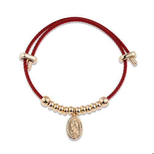 Pulsera de cordon ajustable con cuentas y Medalla Virgen de Guadalupe 24cm
