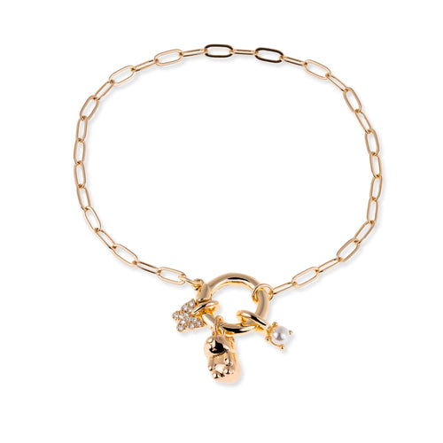 Pulsera de capibara mariposa circonias y perla 20cm