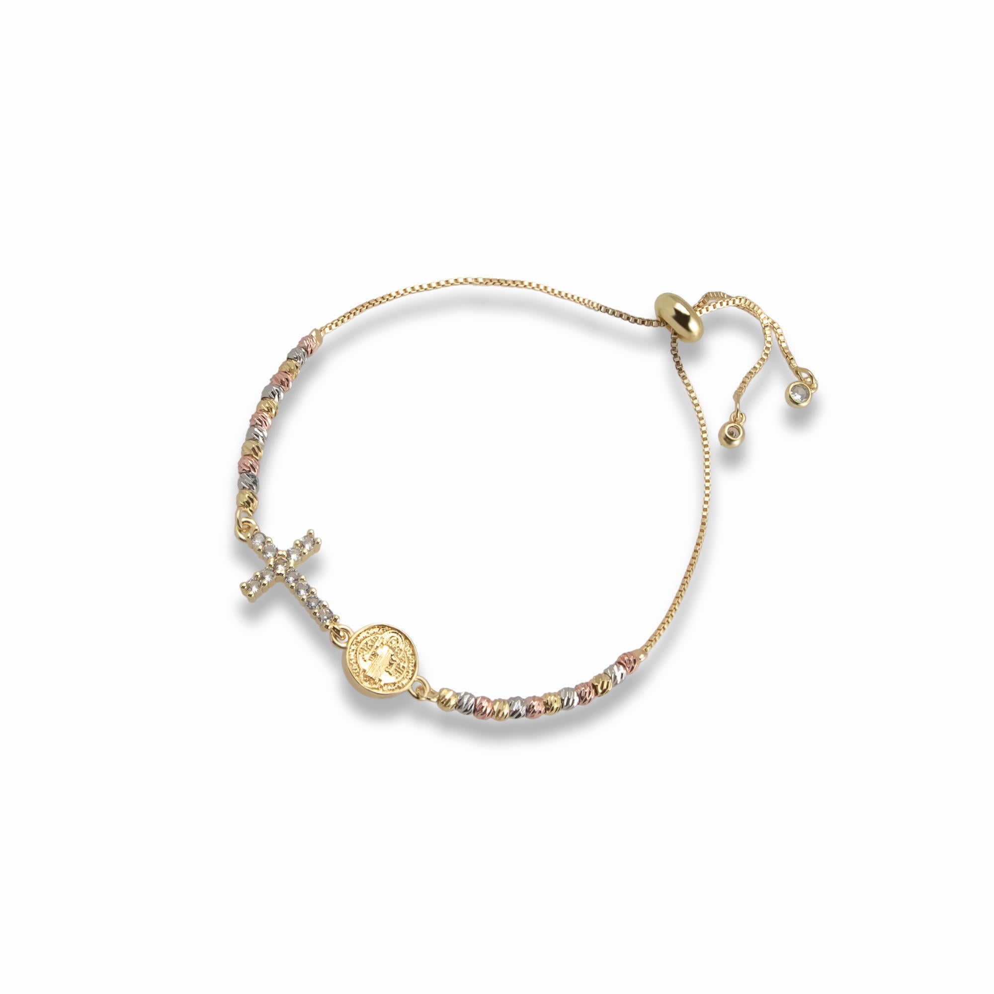 Pulsera de tenis ajustable San Benito y Cruz circonias 30mm