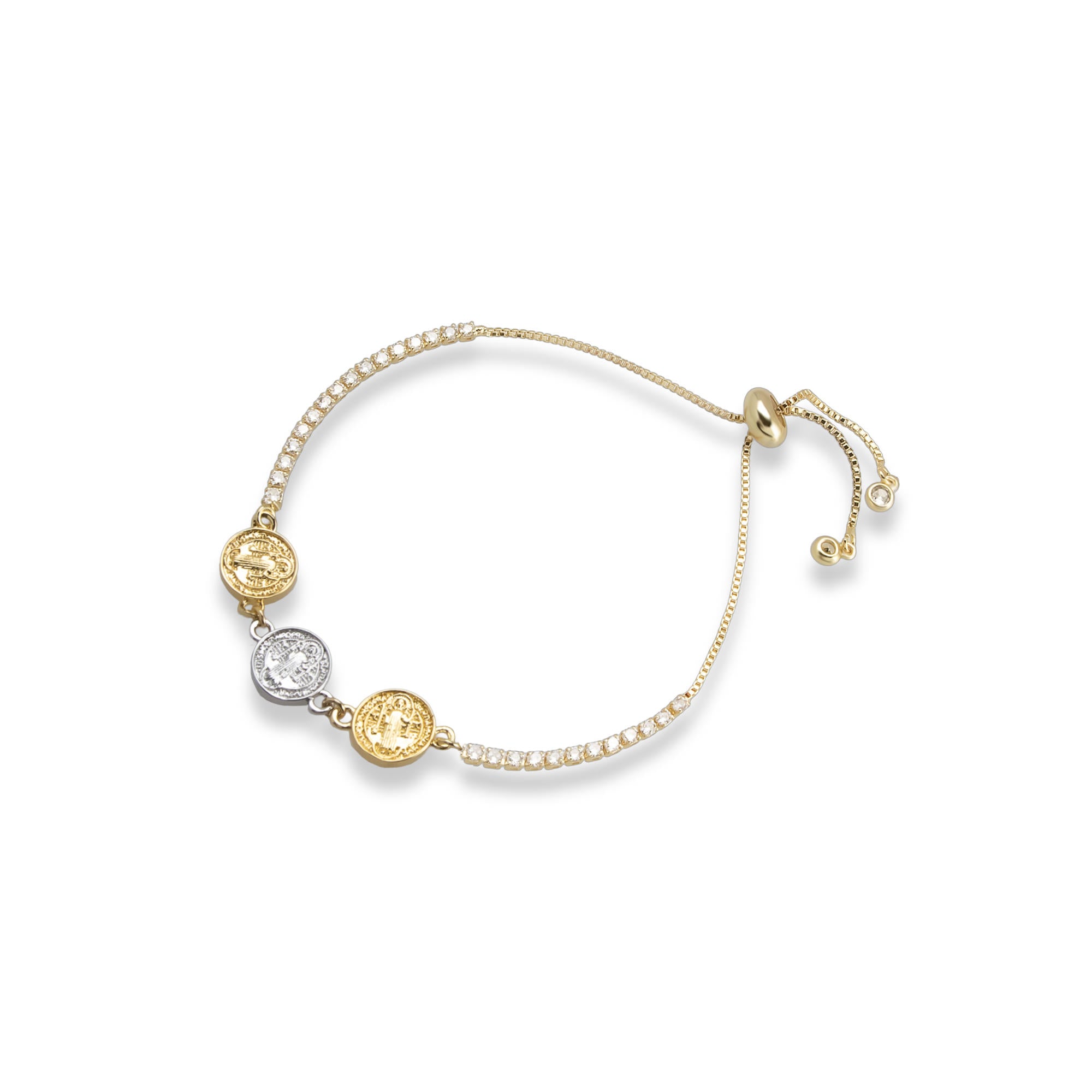 Pulsera de tenis ajustable Medallas San Benito 15mm