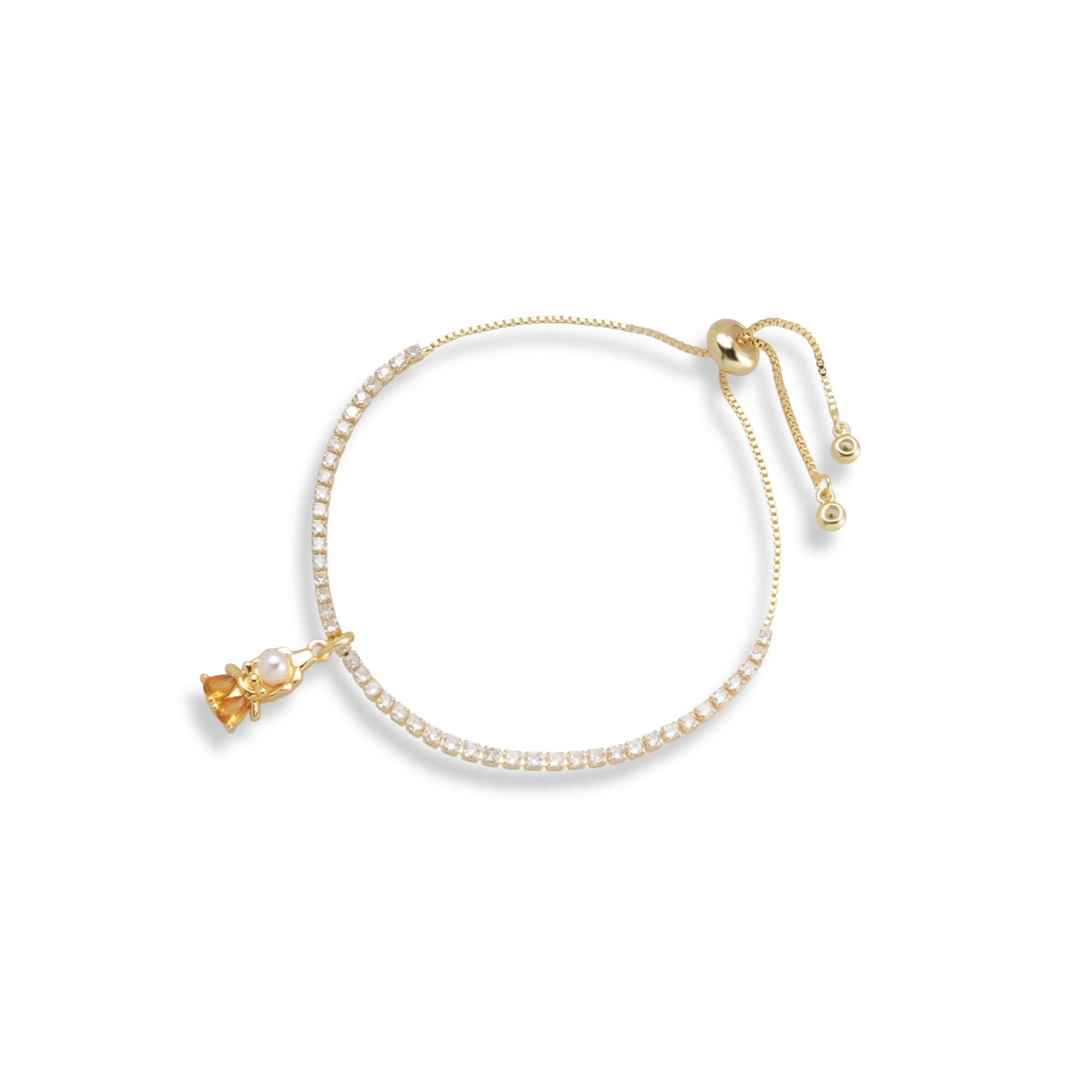 Pulsera de tenis ajustable de princesa con perla circonia amarilla 20mm