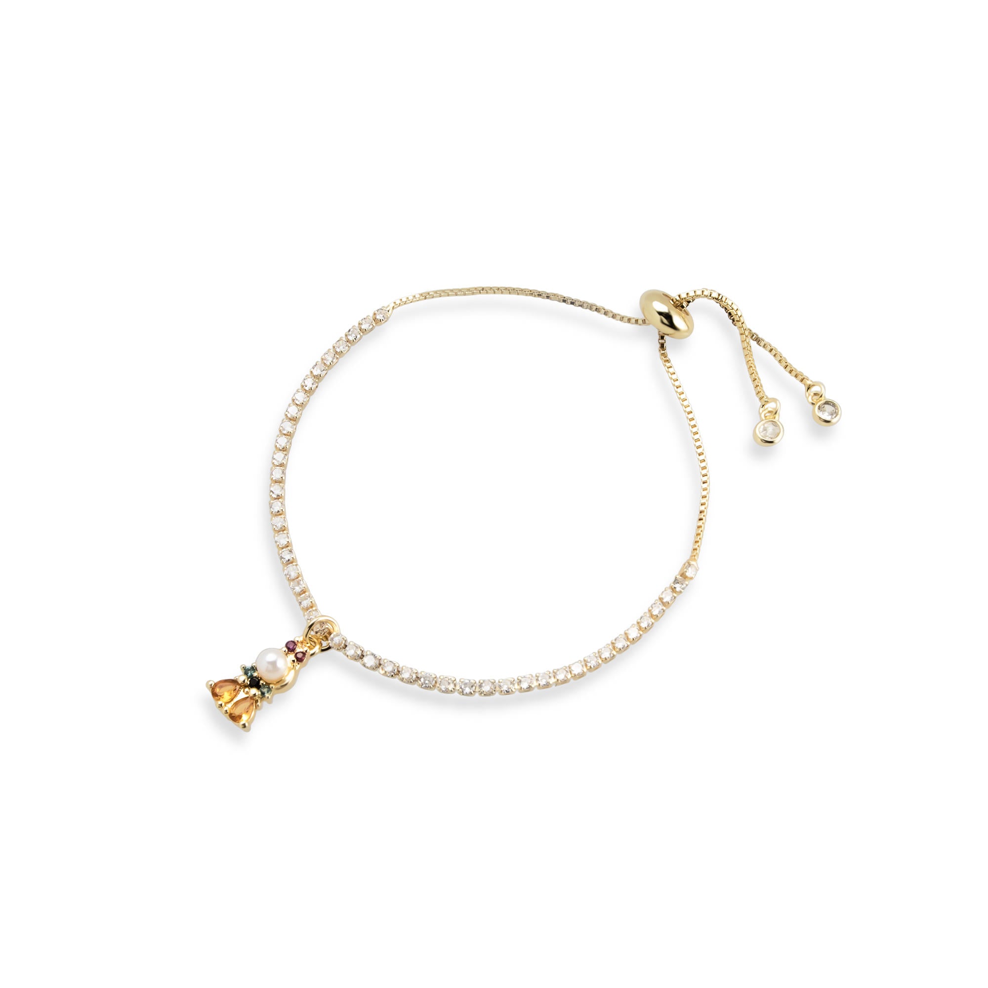 Pulsera de tenis ajustable de princesa con perla circonia multicolor 20mm