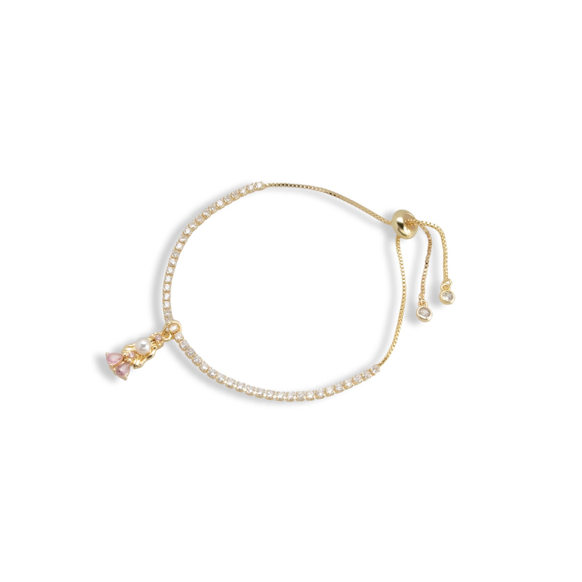 Pulsera de tenis ajustable de princesa con perla circonia rosa 22mm
