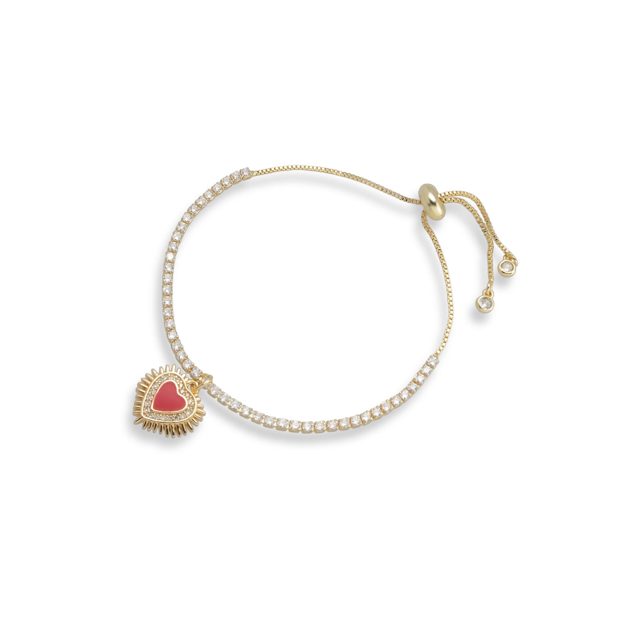 Pulsera de tenis ajustable corazon esmaltado con circonias 18mm