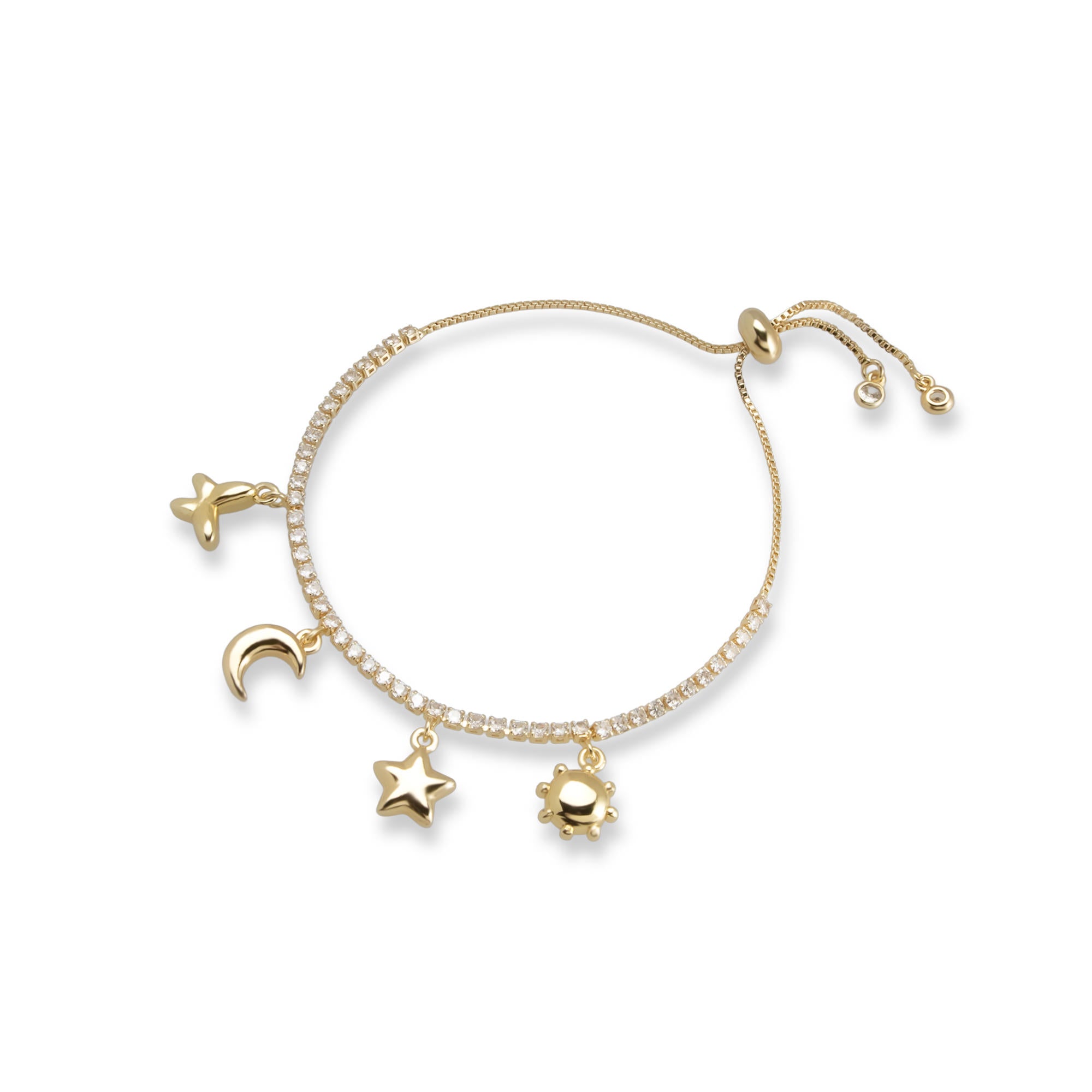 Pulsera de tenis ajustable luna estrella y circonias 10-15mm