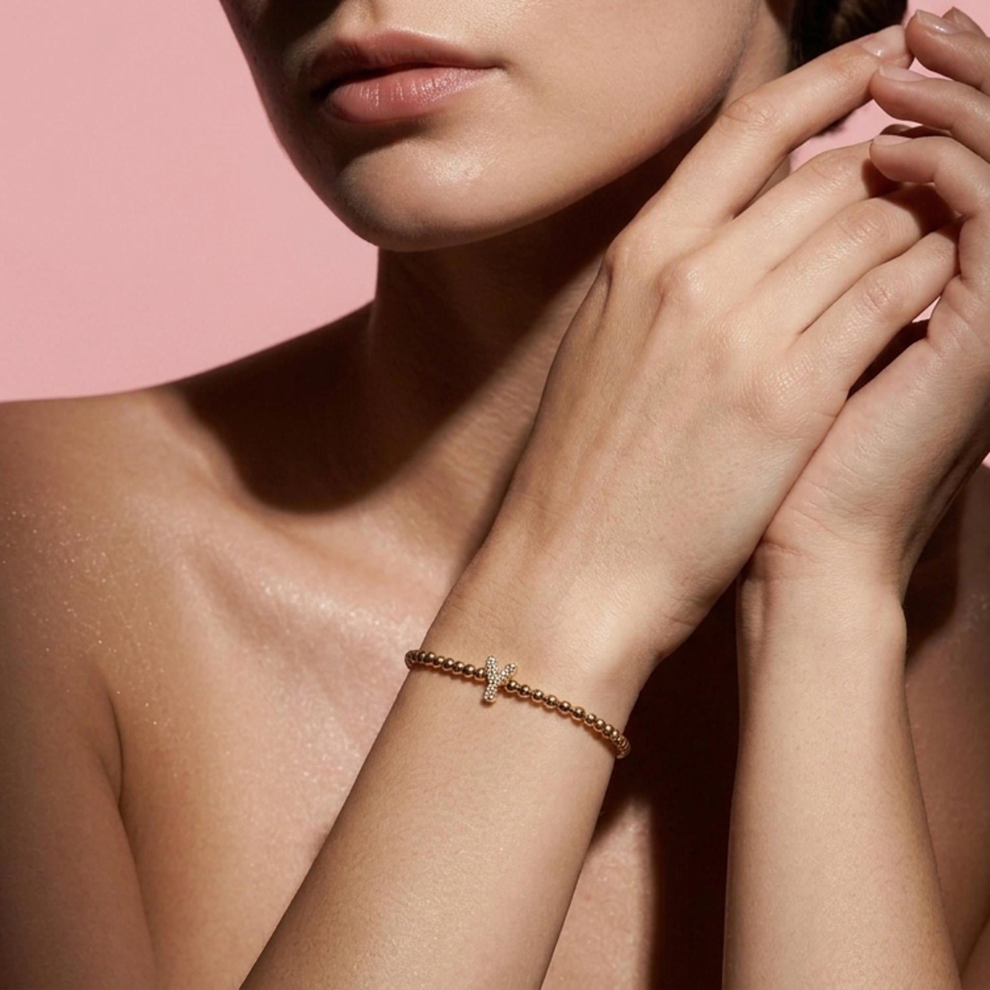 Pulsera ajustable de balines con letra 10mm
