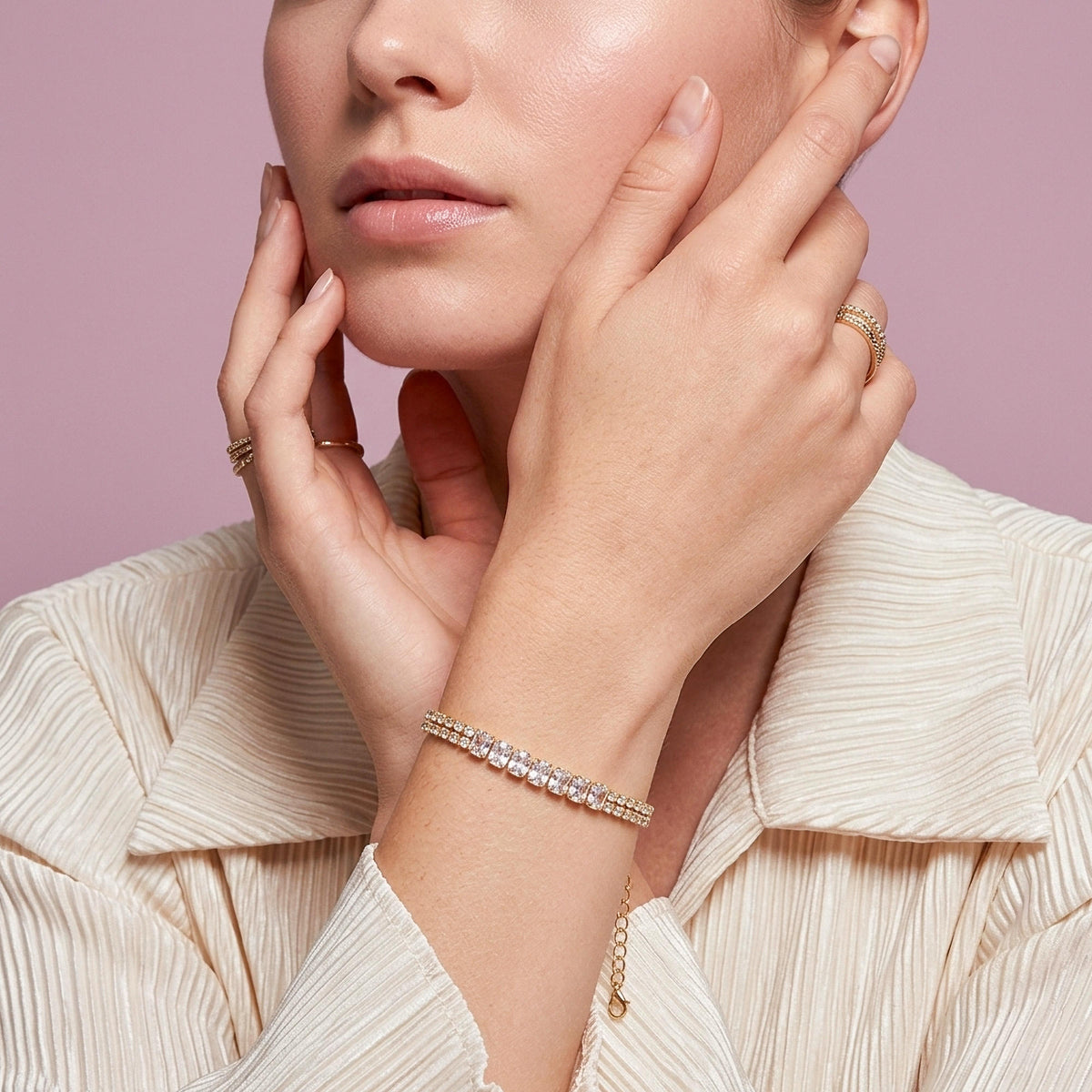 Pulsera de tenis con circonias y anillo enlazado 19-23cm