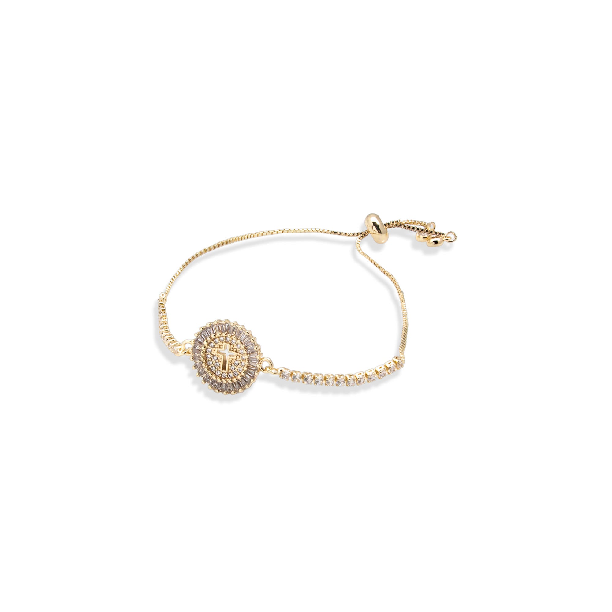 Pulsera de tenis ajustable con circonias con Cruz 15mm