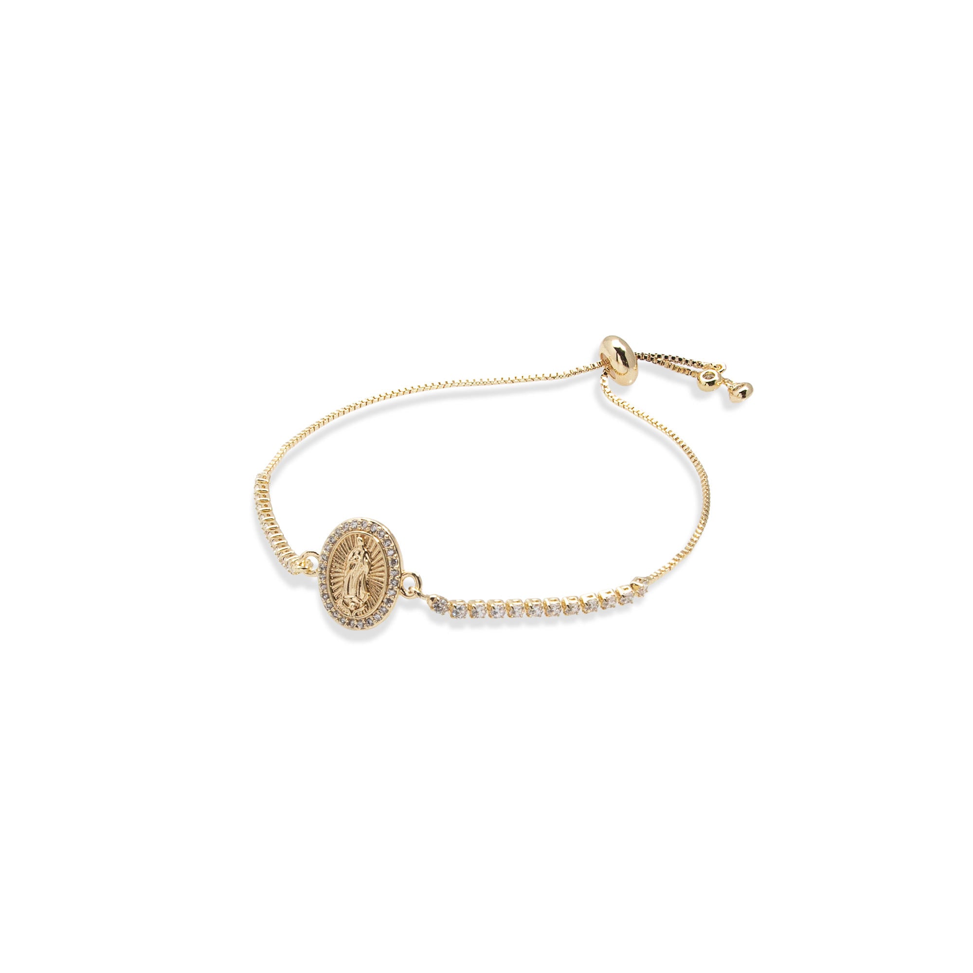 Pulsera de tenis ajustable con circonias Virgen de Guadalupe ovalada 15mm