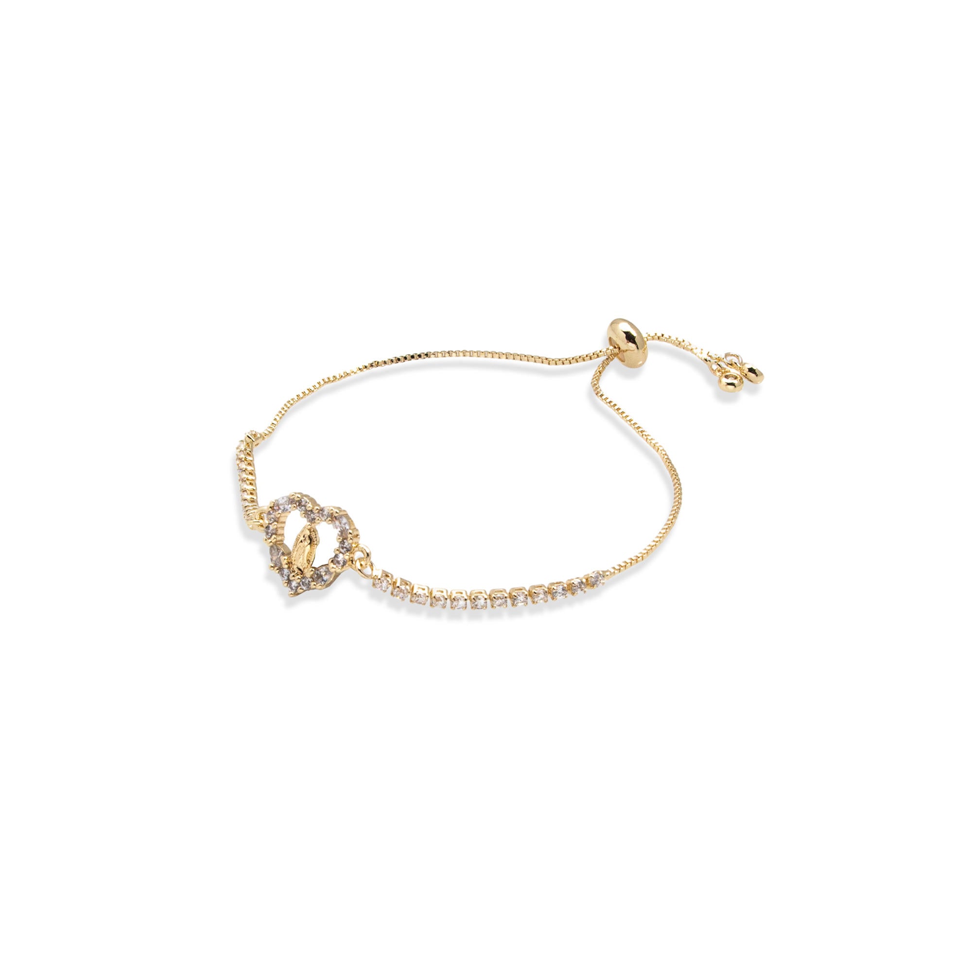Pulsera de tenis ajustable con circonias Virgen de Guadalupe corazon 13mm