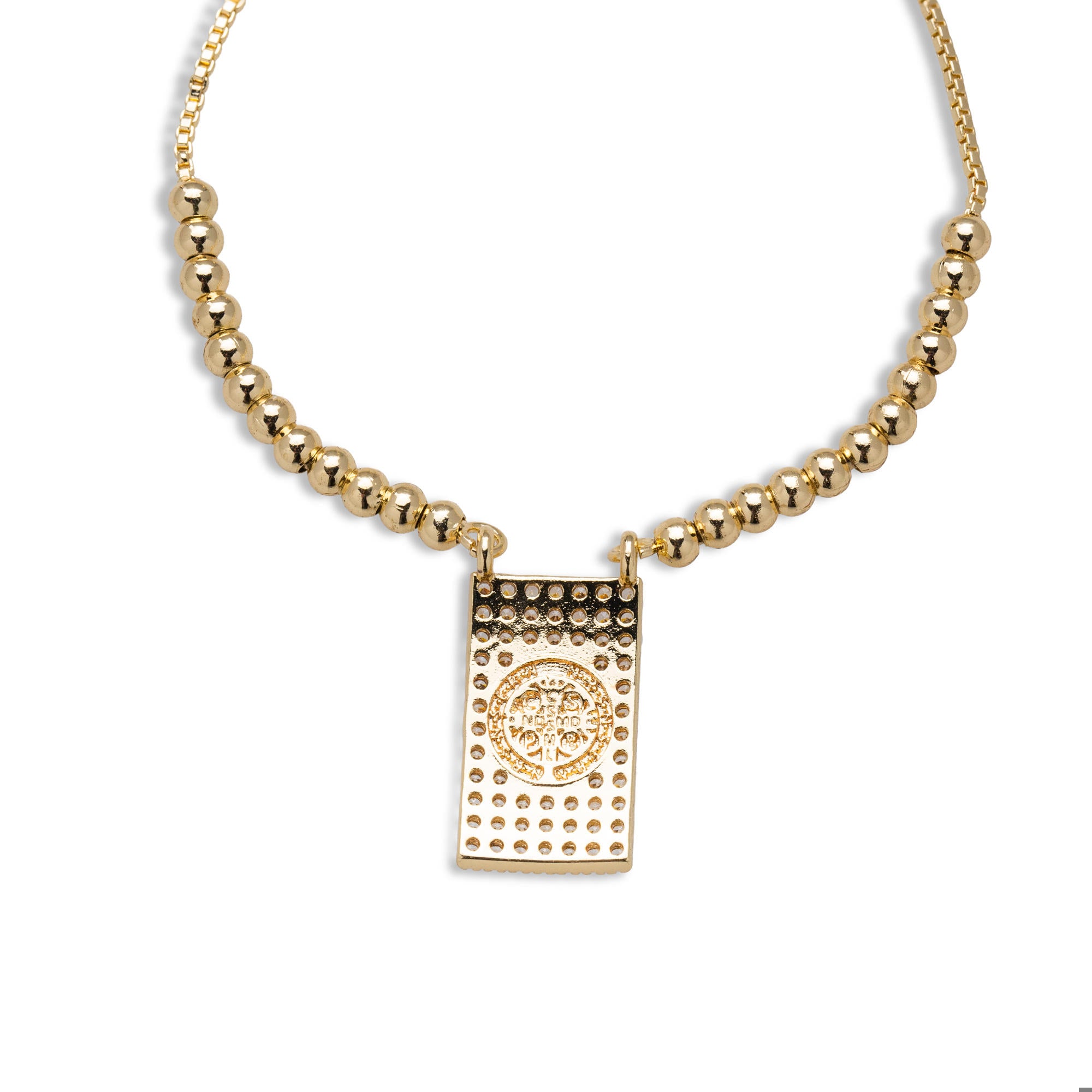 Pulsera ajustable con balines dije de San Benito 13cm